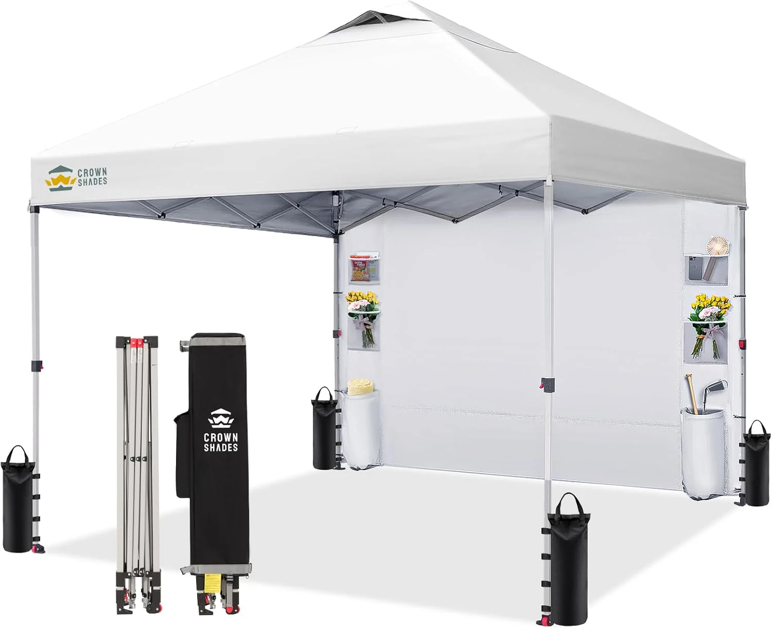Abri-terrasse CROWN SHADES 3 x 3 m, pliable et portable, avec poches latérales, facile à monter par une seule personne grâce à son système de verrouillage central. Idéal pour le camping, la plage et autres activités de plein air. Couleur : violet.