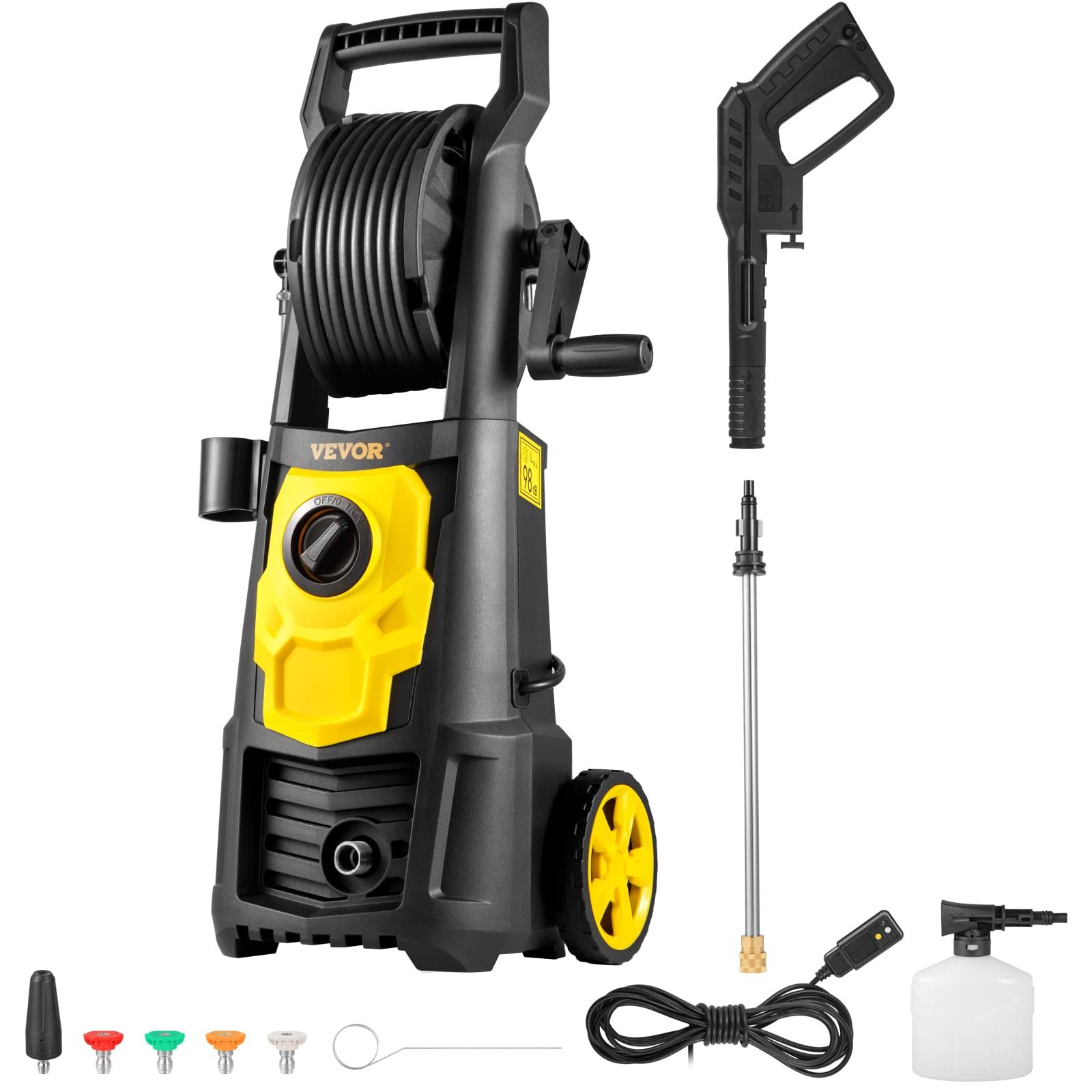 VEVOR Electric Pressure Washer 2000 PSI Max. 1.76 GPM Power Washer with 30 ft. Hose & Reel, 5 Quick Connect Nozzles,ETL Listed
