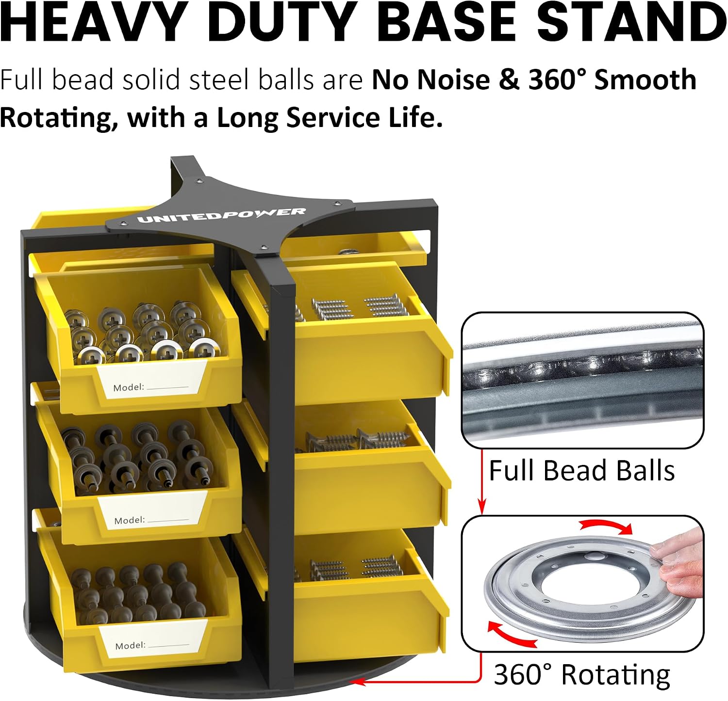 UNITEDPOWER Rotating Storage Bins, Tool Organizer, Hardware Crafts, Small Parts, Nuts and Bolts, Revolving 12-Bin Storage for Workshop, Shed, Garage, Home