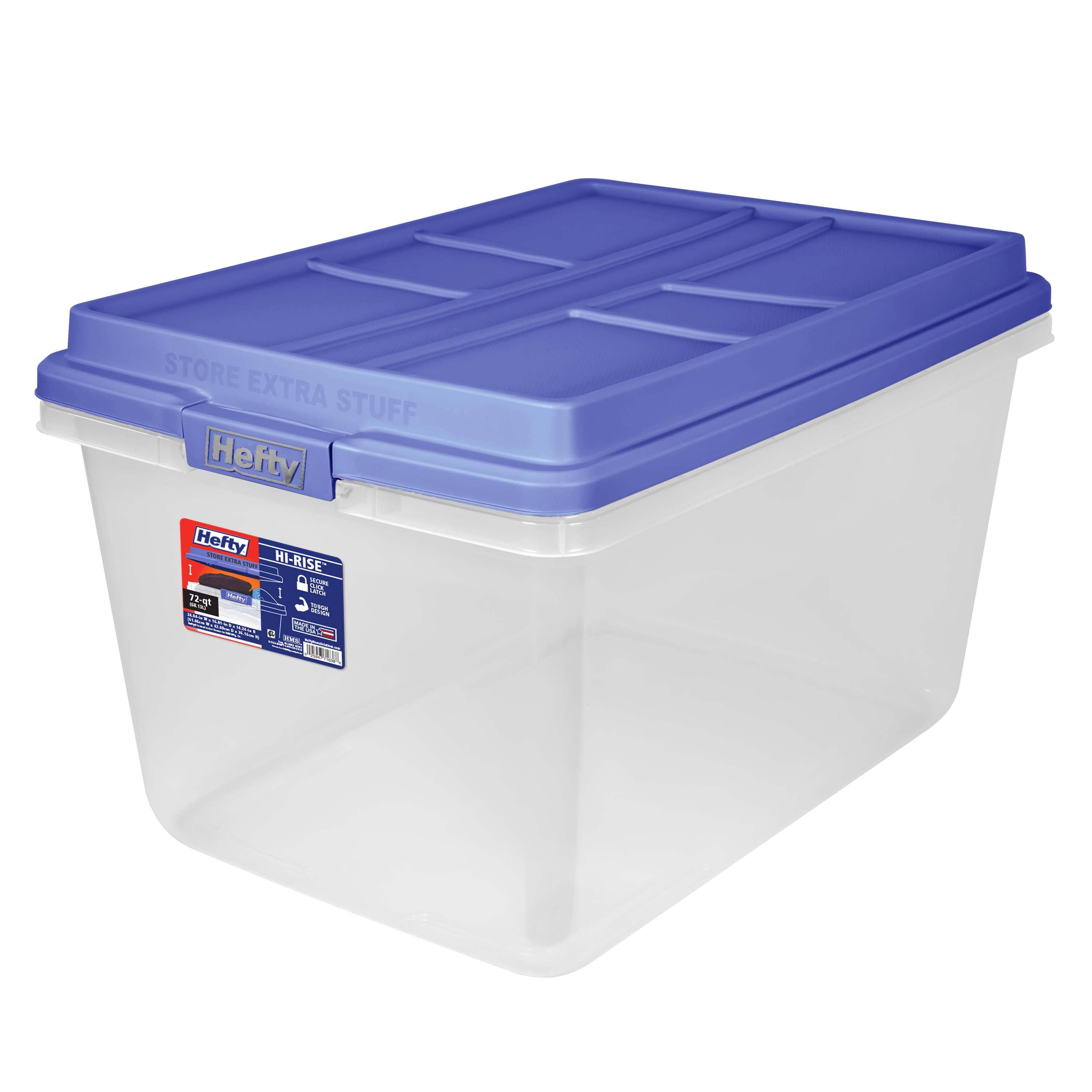 Hefty 72 Qt. Clear Storage Bin with Blue Hi-Rise Lid