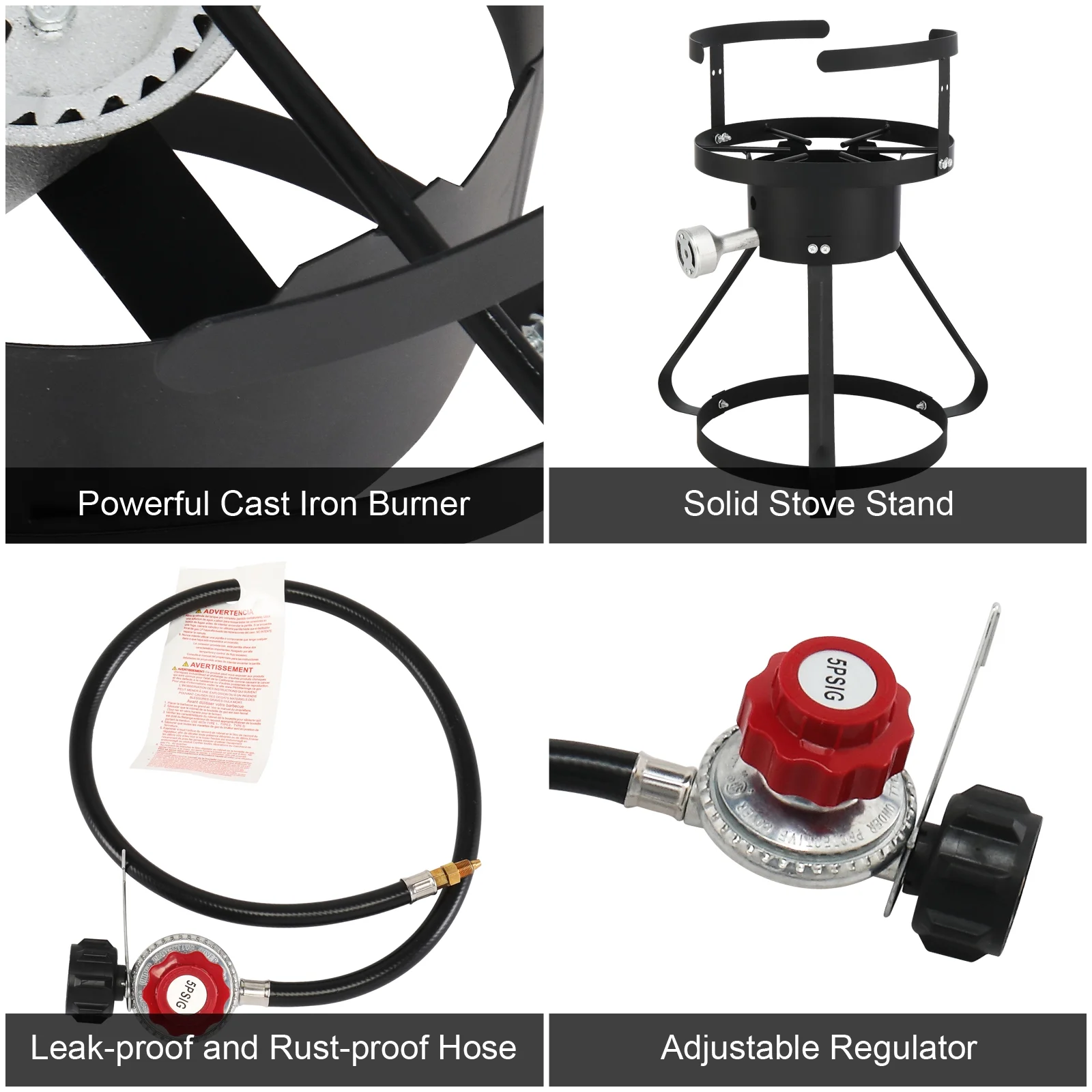 30 Qt Iron Aluminum Turkey Fryer Pot,Outdoor Fryer Kit with Injector Thermometer Kit,54000 BTU Outdoor Propane Stove Burner Stand for 20lbs Turkey,10Pcs,Silver(10 Pack) - Image 8