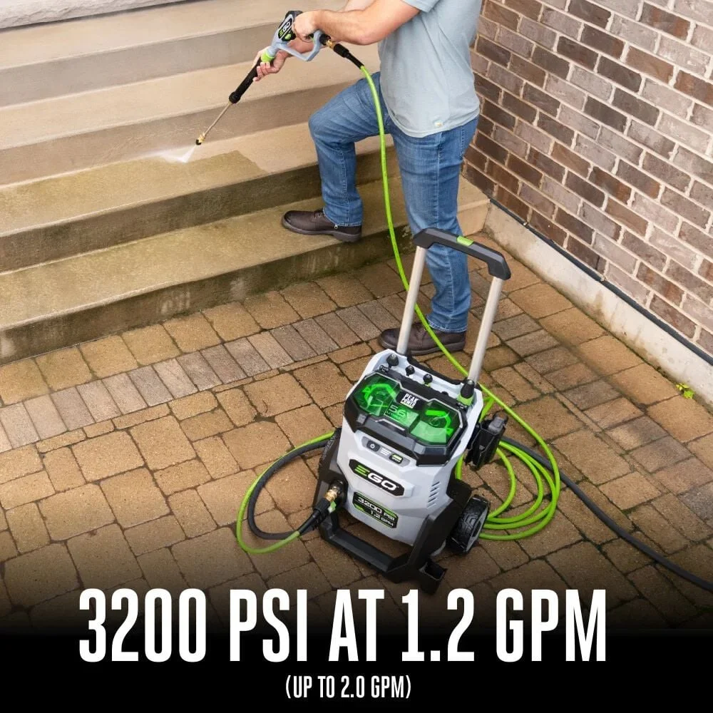 Ego Power+ 3200 Psi 1.2 Gpm Battery Powered Cold Water Pressure Washer with 5 Spray Nozzles 6.0ah Kit