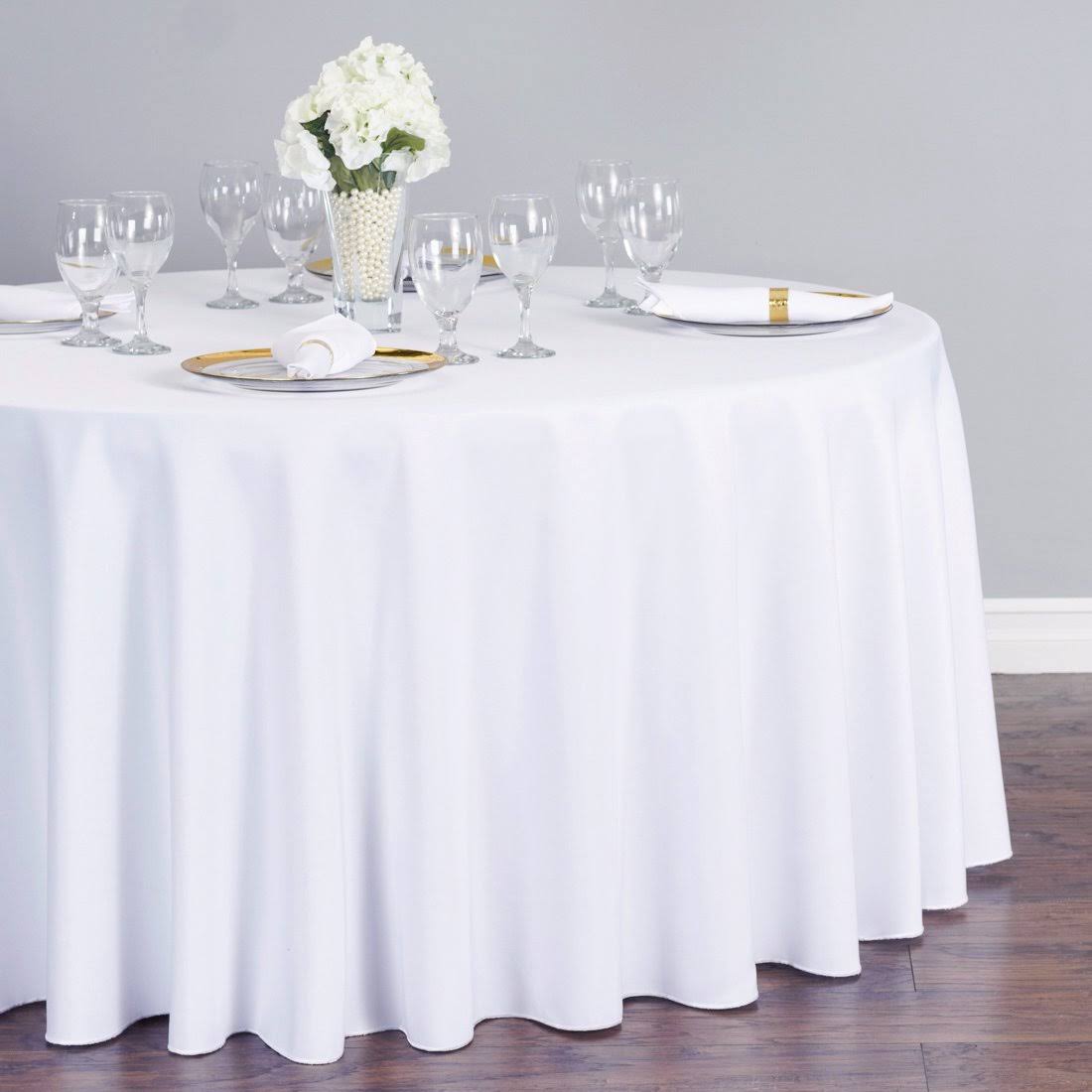 Linen Round Polyester Tablecloth, White, 120