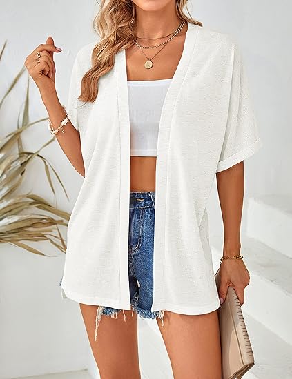 Cardigan élégant à manches courtes et ouverture avant