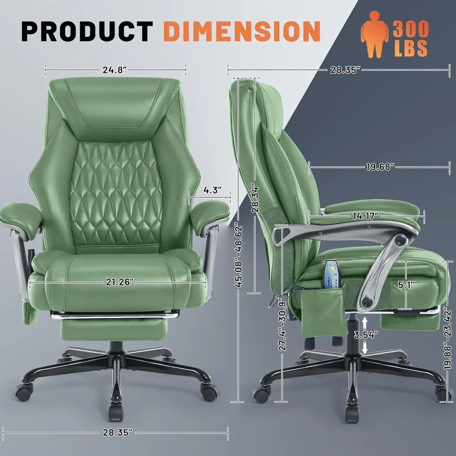 Fauteuil de bureau massant avec chauffage et repose-pieds, fauteuil de bureau ergonomique inclinable de direction