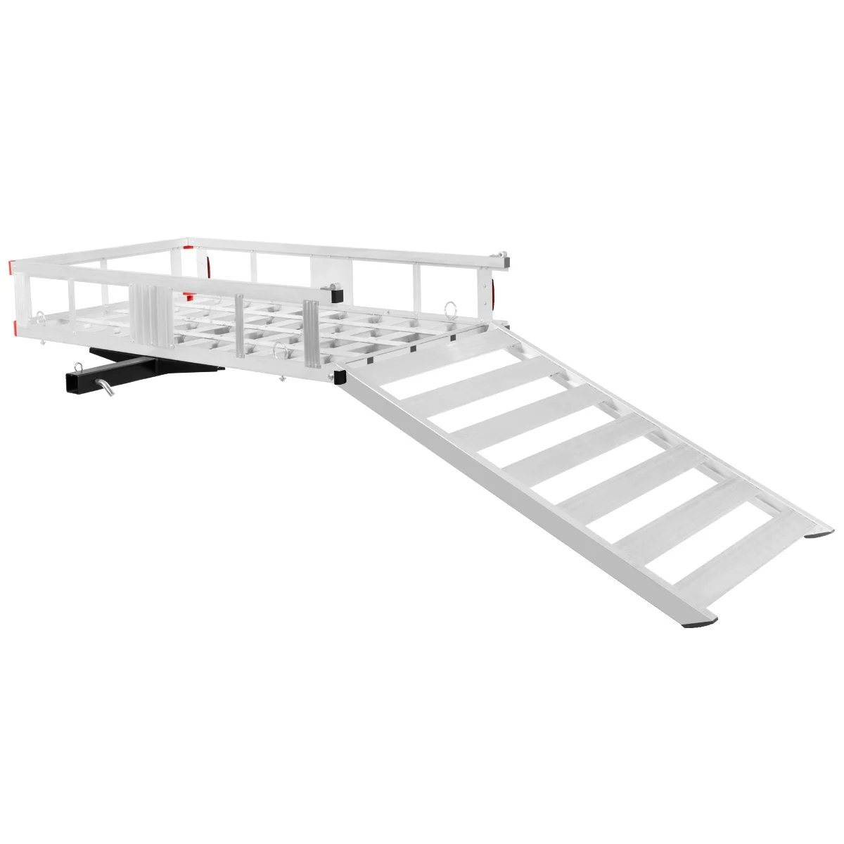 Costway 50'' x 29.5'' Aluminum Cargo Carrier with Ramp Hitch - Mounted Mobility Carrier Hauler