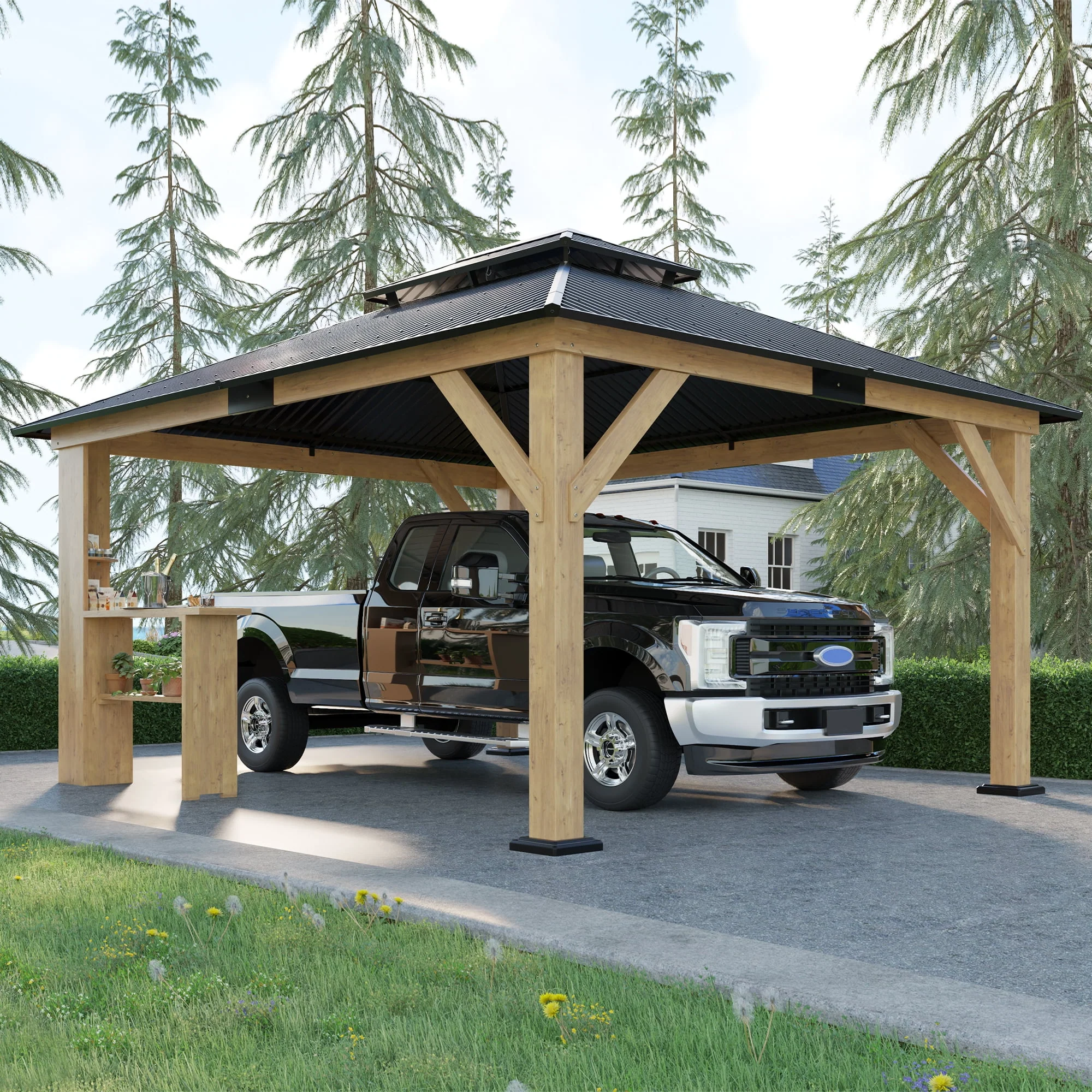 Jocisland Wood Gazebo 10'x12', Wind & Rain Resistant Design, Grill Gazebo for Garden, Backyard