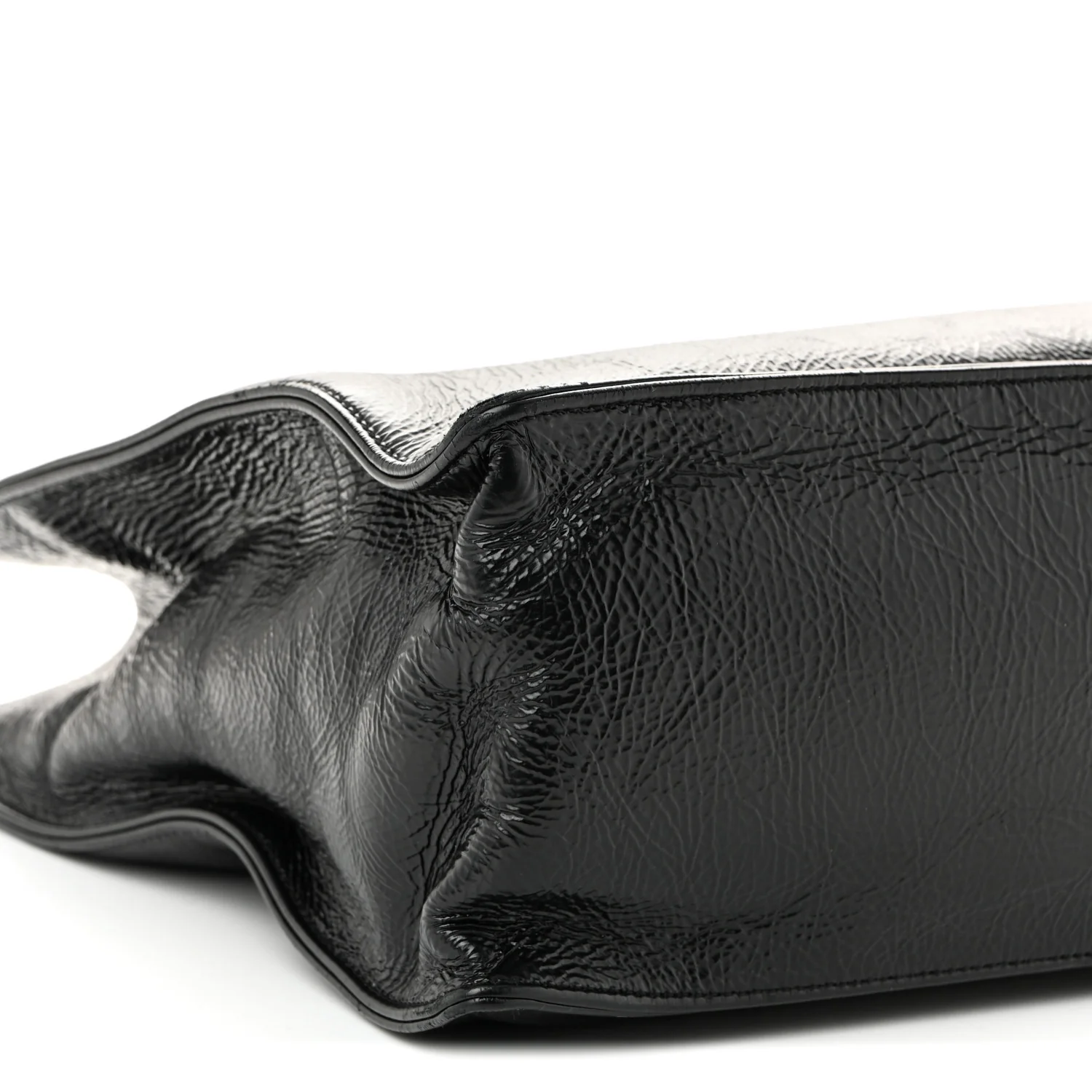 Shiny Aged Calfskin Shopping Bag Black