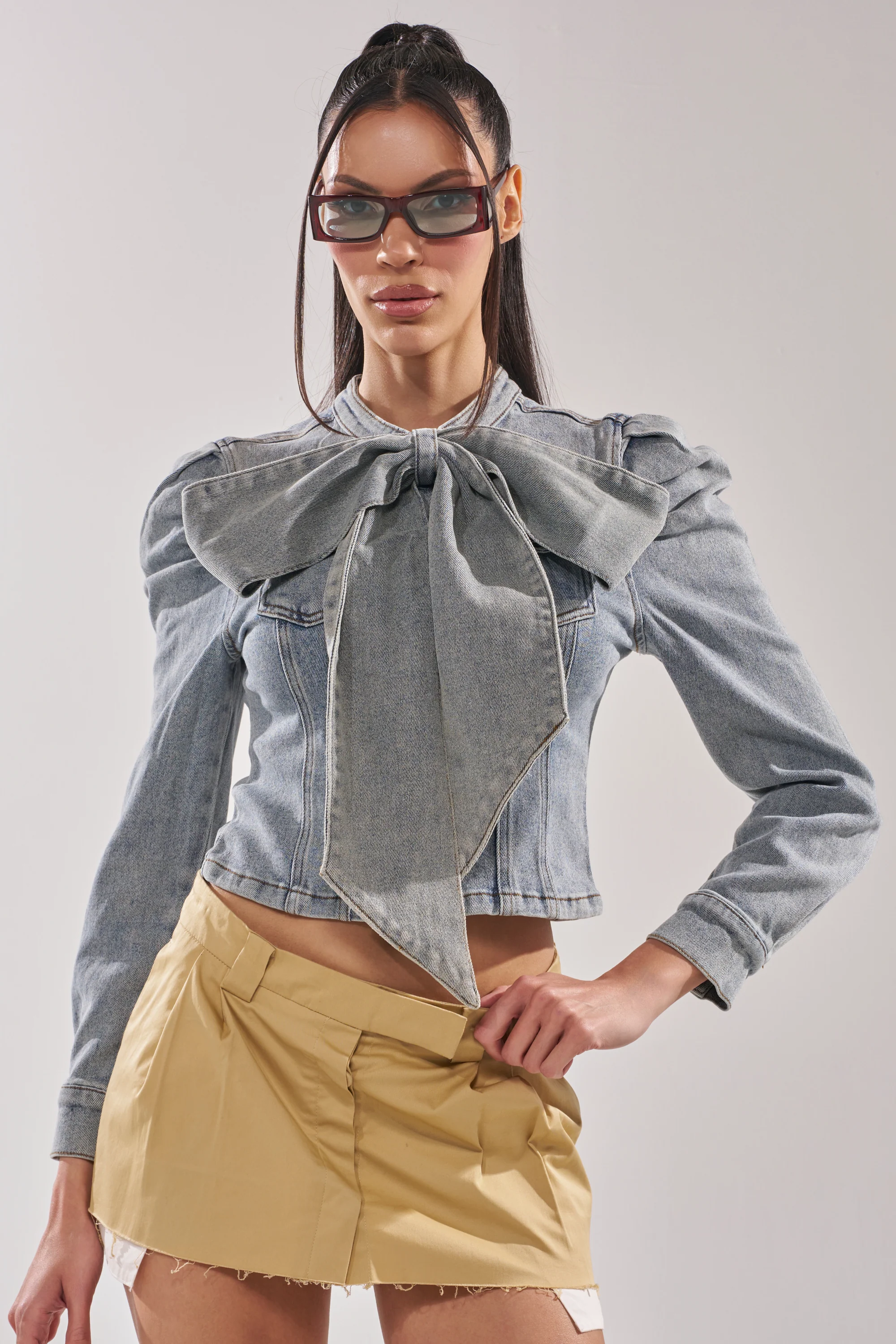 WAIT FOR U DENIM BOW BLOUSE TOP - Akira Store