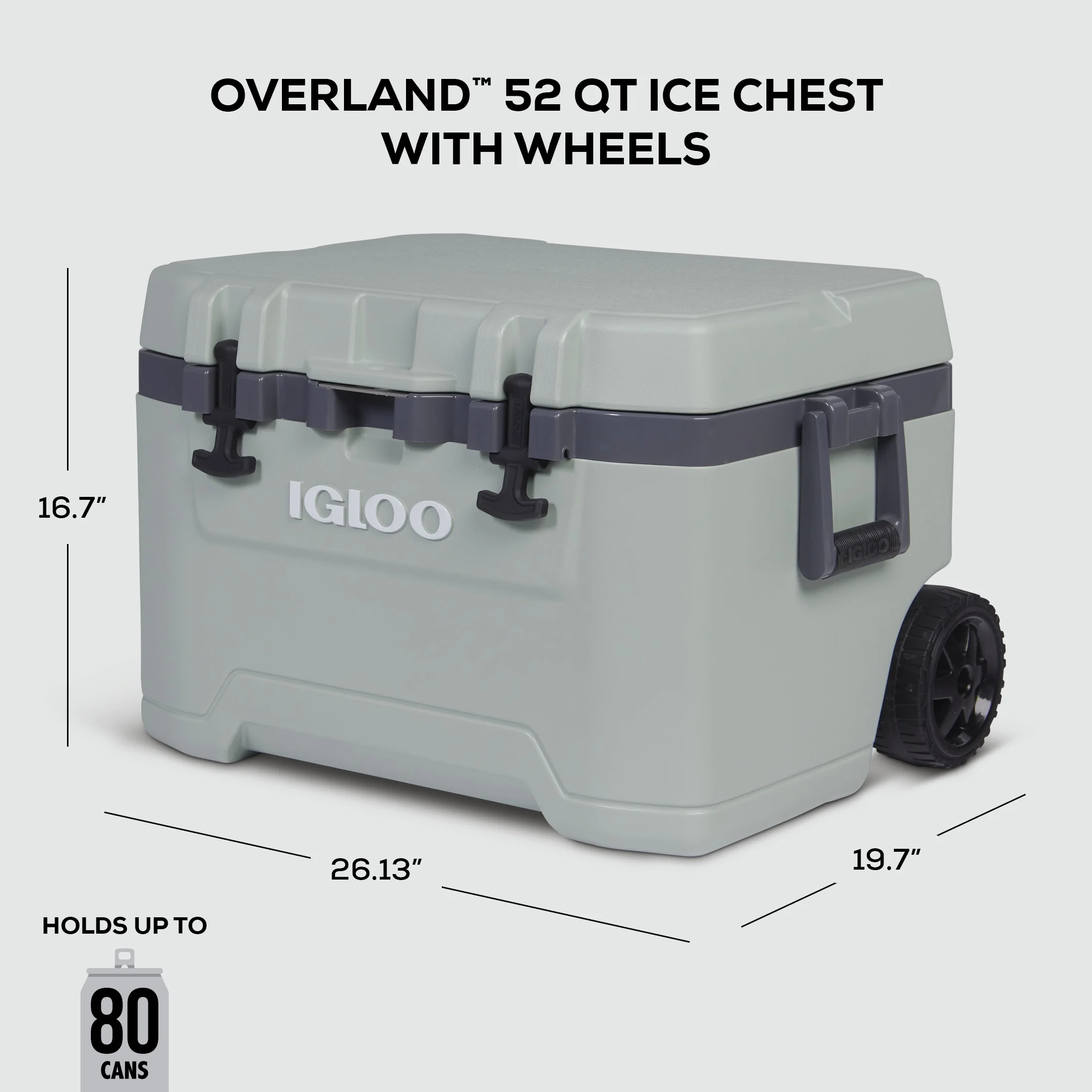 Igloo 52 QT Overland Ice Chest Cooler with Wheels, Gray