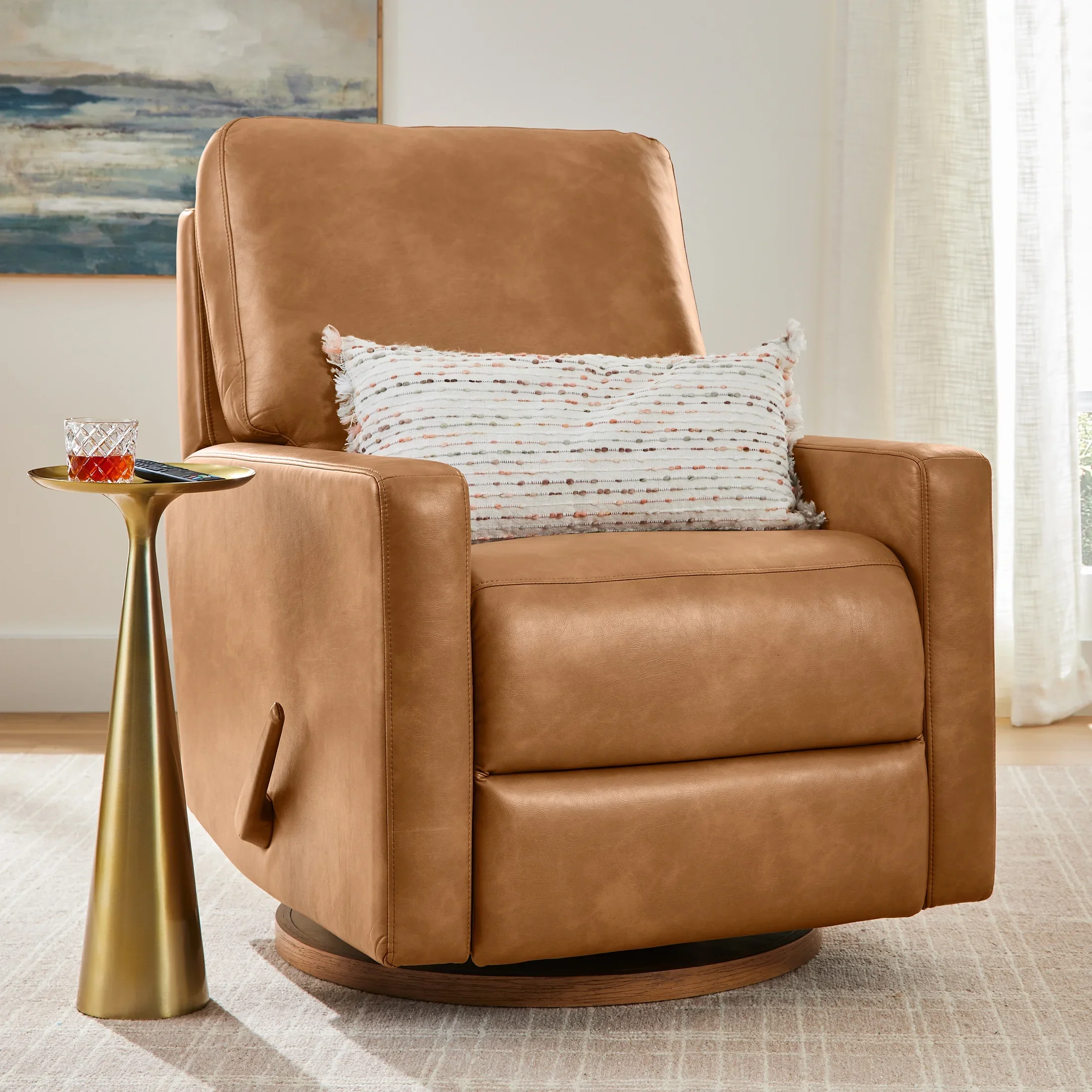 Better Homes & Gardens Modern Farmhouse Glider Recliner, Taupe Faux Leather