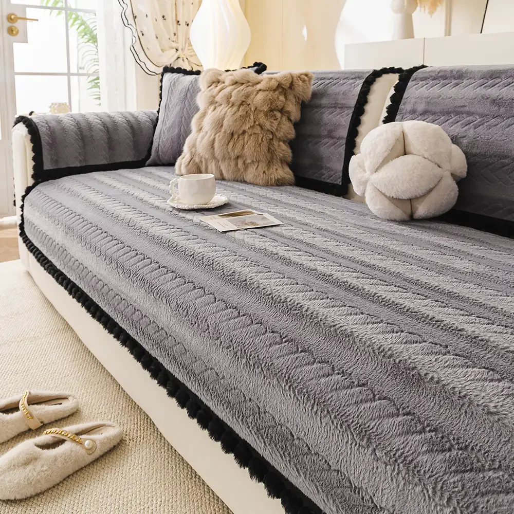 Lazy Chic Plush Winter Sofa Protector Skin-Friendly Couch Cover