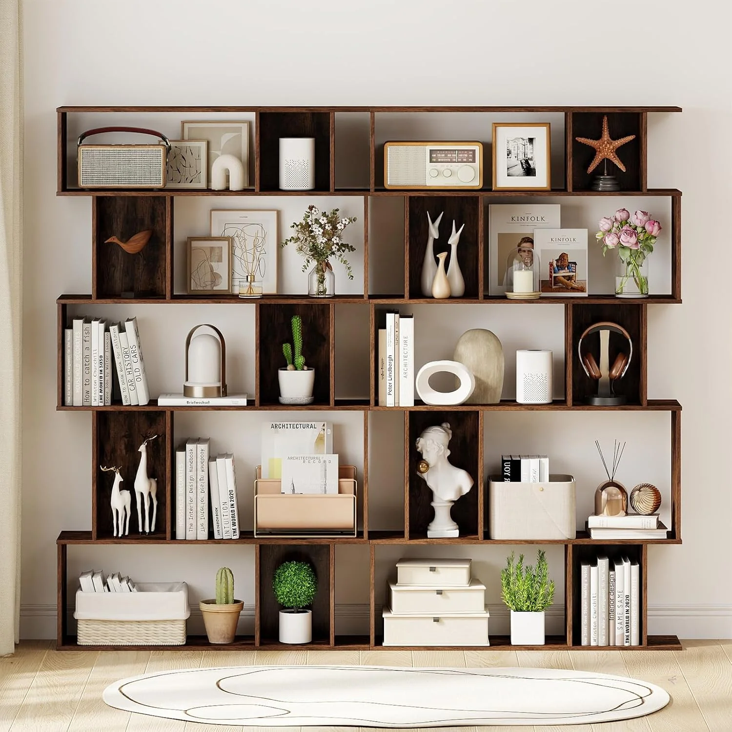 Tangkula Geometric Bookshelf 5-Tier Bookcase with Open Shelves and Closed-back Cubes