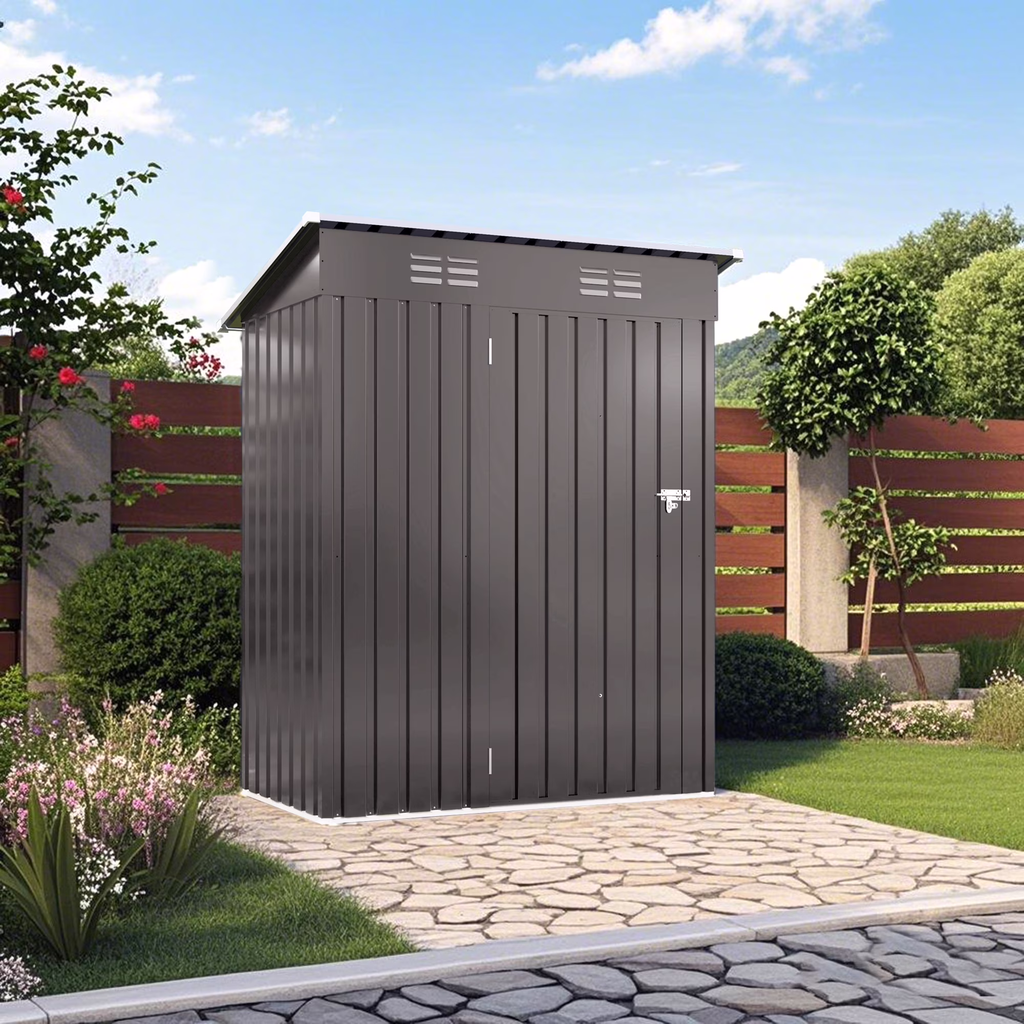 Outdoor Garden Tool Storage Shed, Seizeen All-Weather Metal Sheds with Lockable Door & Vents, 5 x 3Ft Outdoor Storage for Backyard Garden Patio, Gray