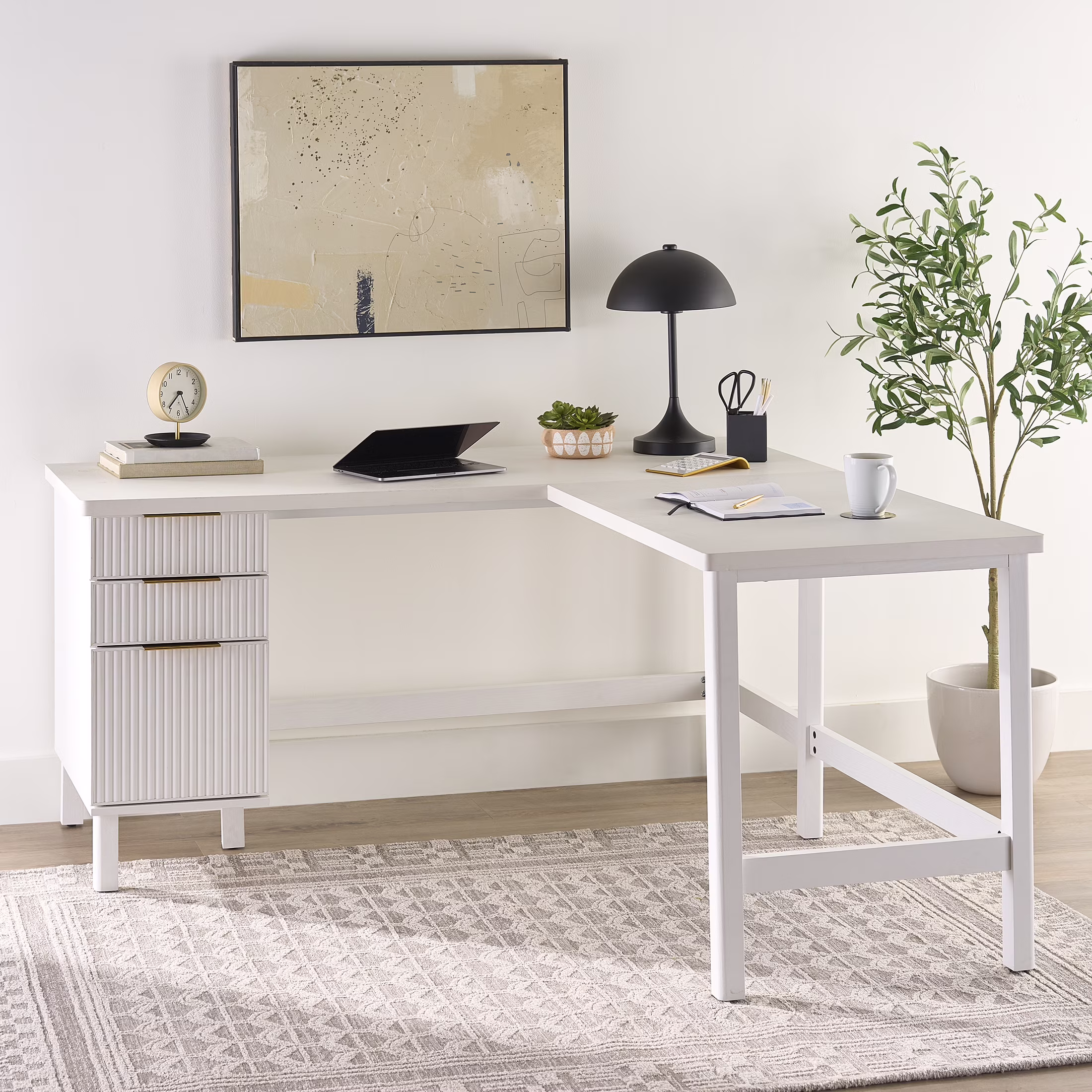 Better Homes & Gardens Lillian Fluted L-Shape Desk, Natural Pine Finish