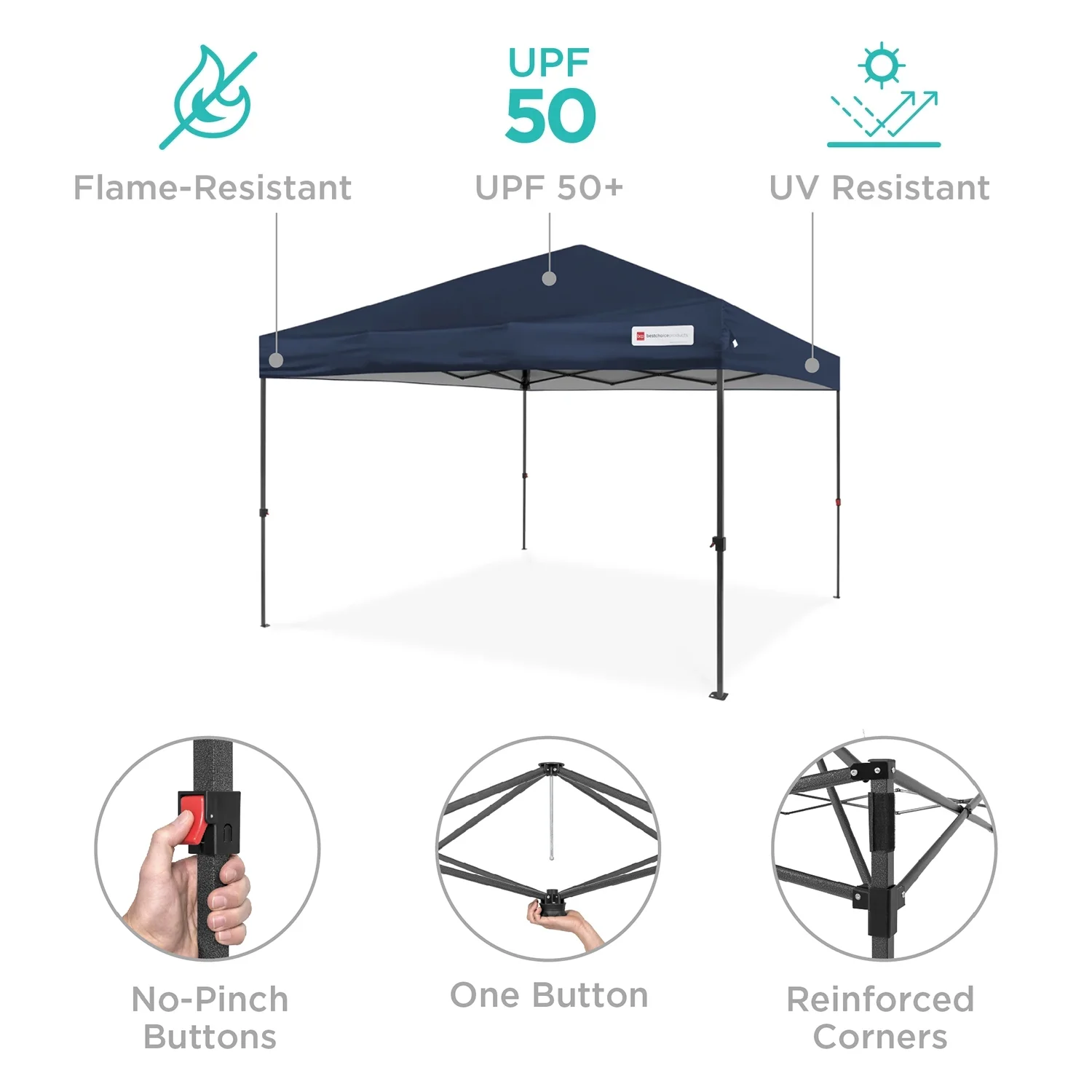 12x12ft Easy Setup Pop Up Canopy w/ 1-Button Setup, Wheeled Case, 4 Weight Bags Navy Blue(Navy Blue) - Image 8