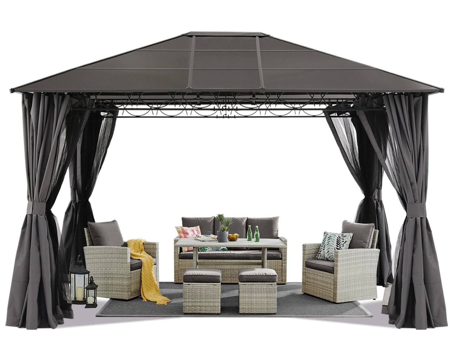 10x12 Hardtop Patio Gazebo with Curtains and Netting by ABCCANOPY