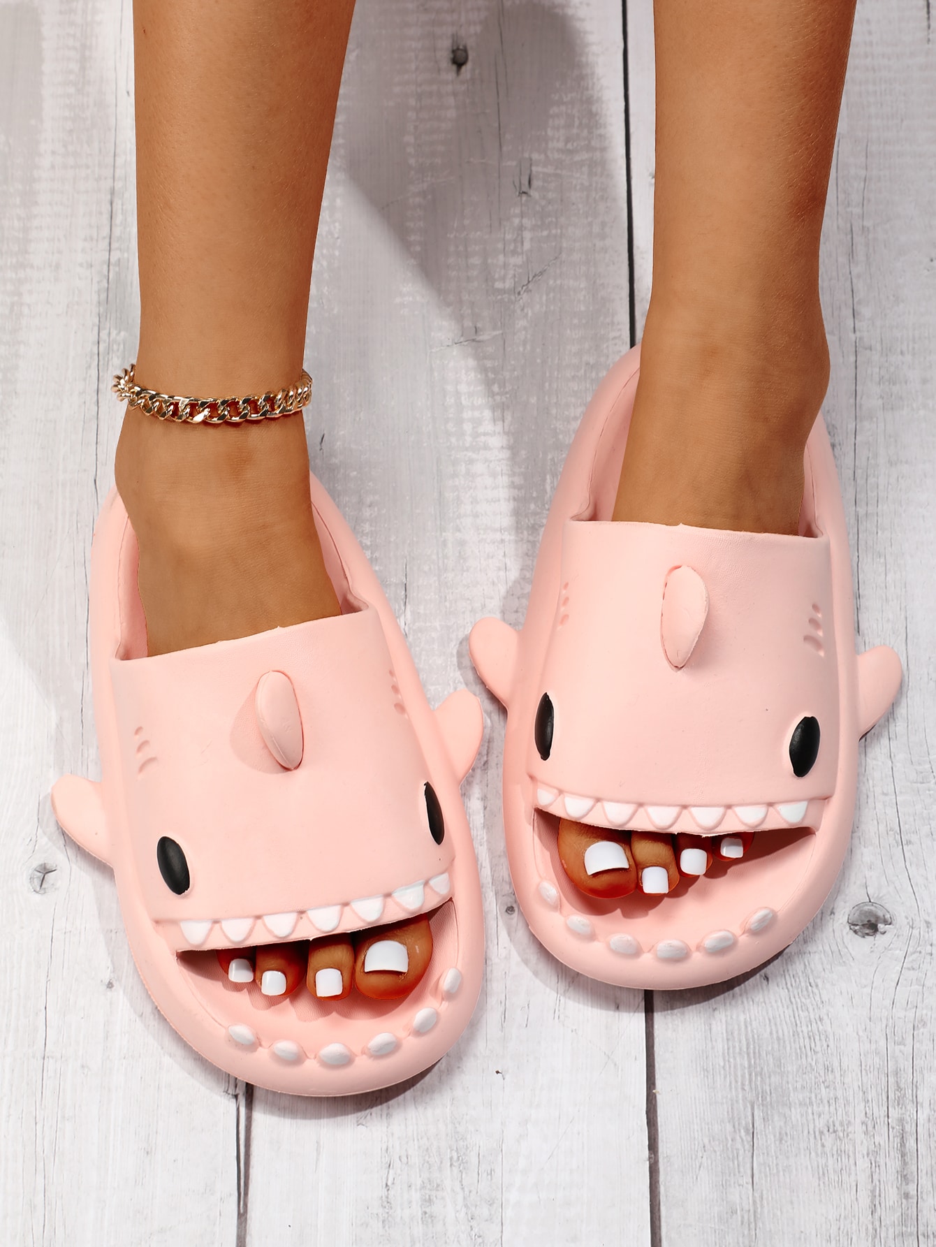Sandales à motif requin, pantoufles rose clair style preppy universitaire à motifs de requins