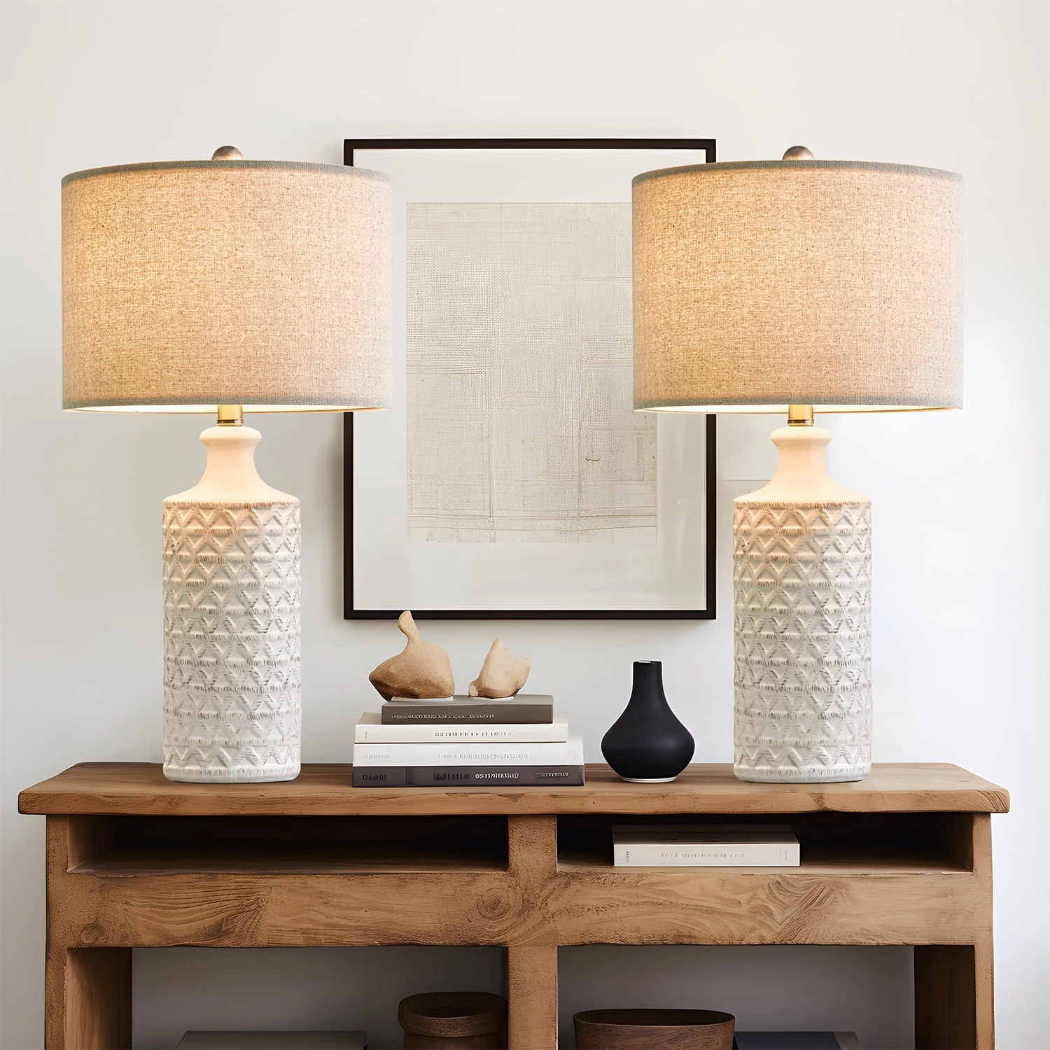 Ceramic Table Lamps for Living Room 24.75" Modern Farmhouse Bedside Nightstand Lamp Set of 2 for Bedroom - Image 2