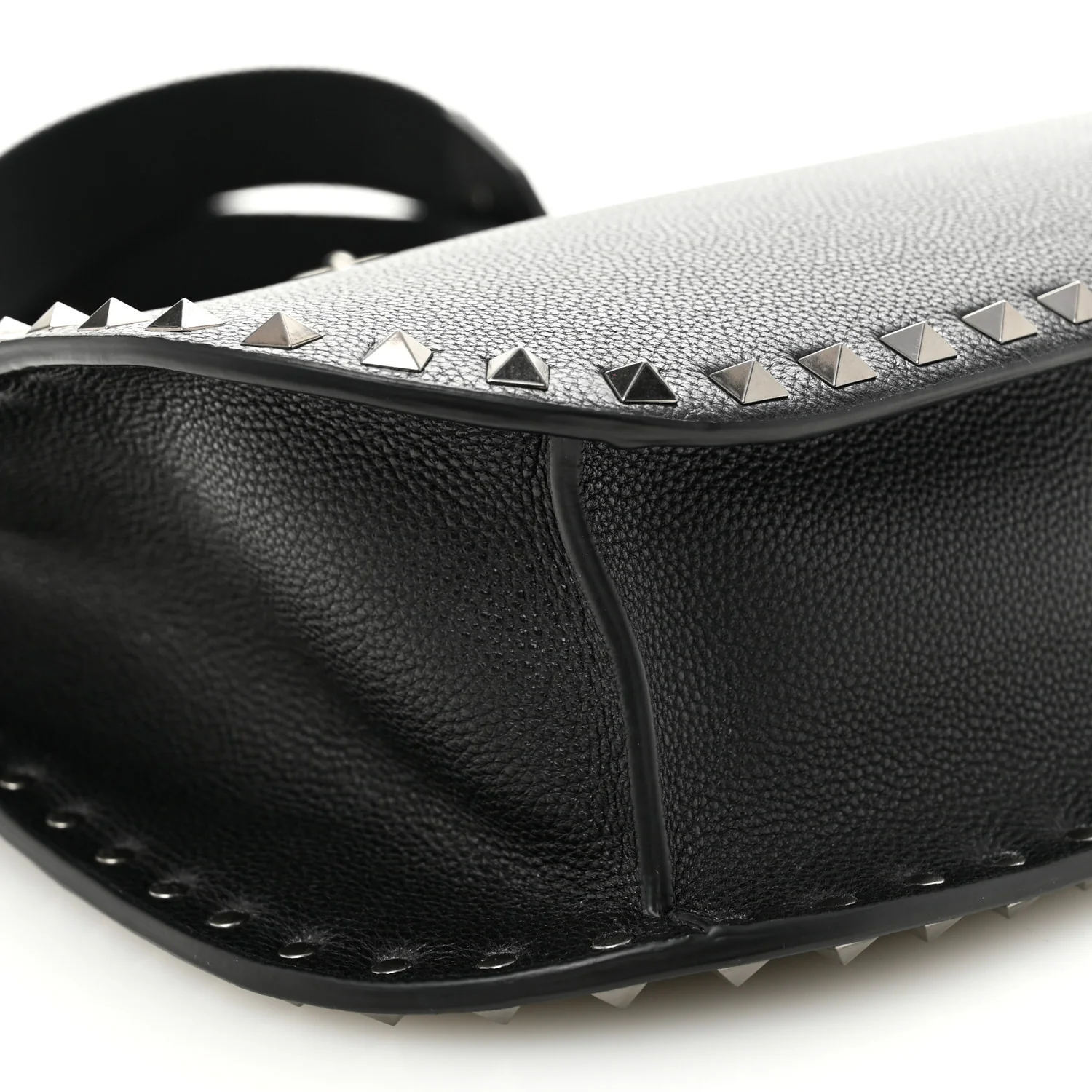 Grained Calfskin Rockstud Hobo Shoulder Bag Black