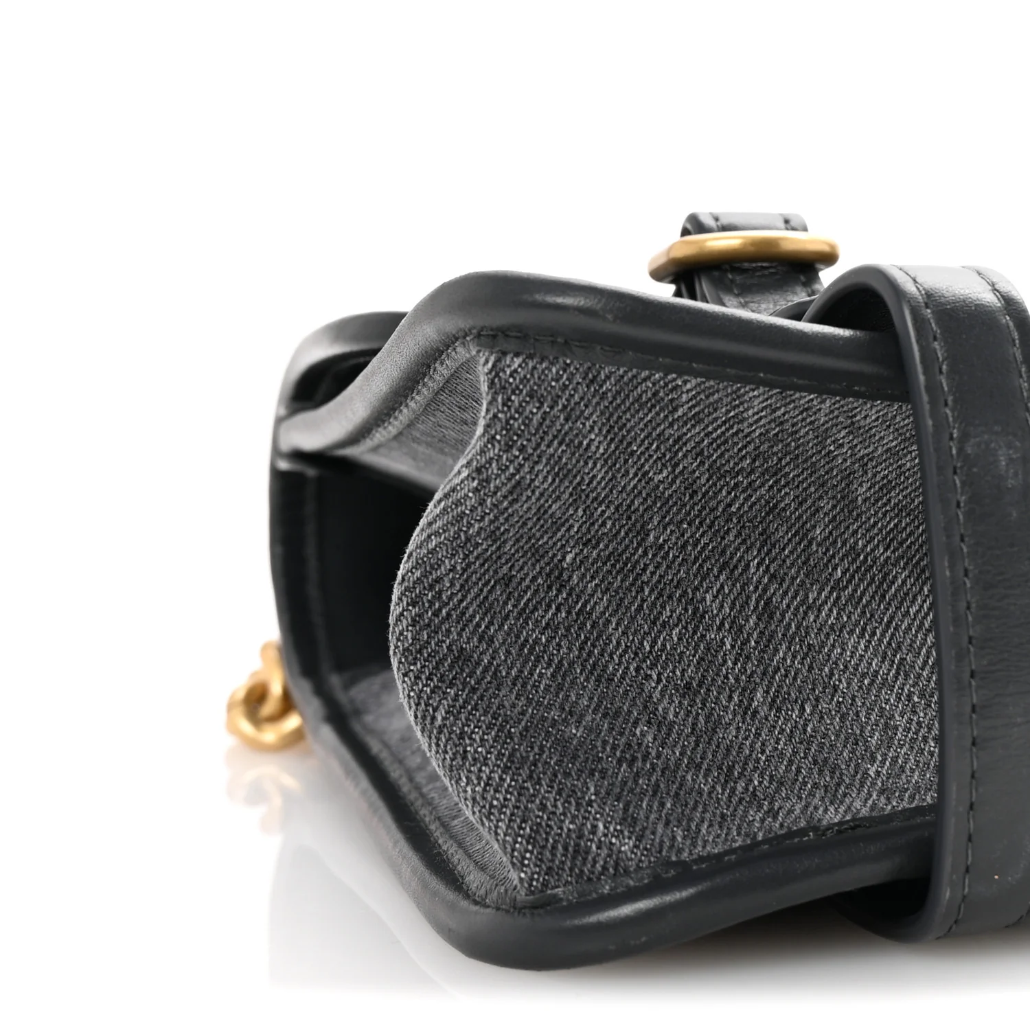 Washed Denim Quilted Messenger Flap Black
