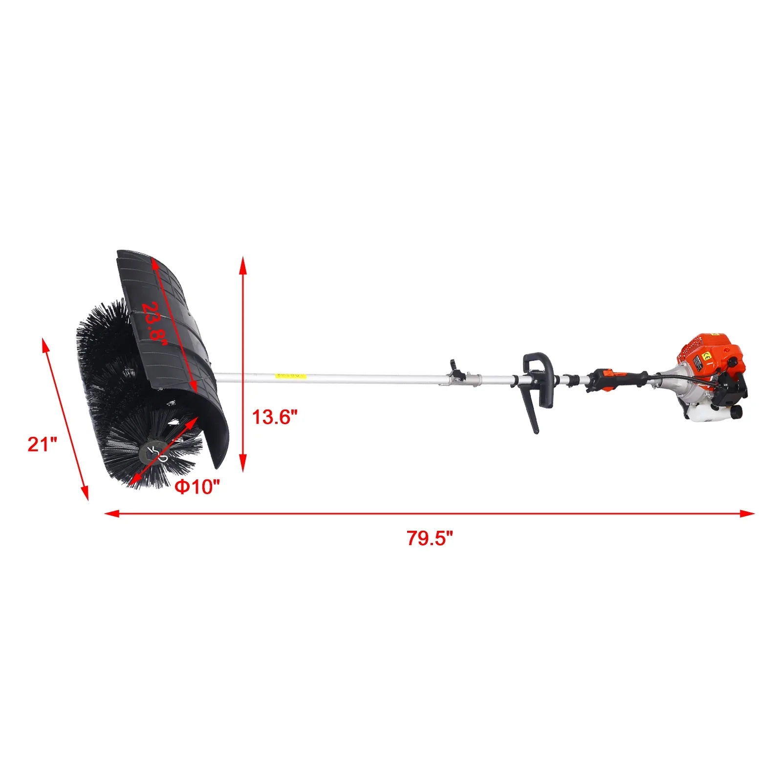 52CC 2-Stroke Broom Sweeper, Walk Behind Handheld Gas Powered Snow Sweeper, Brush Broom Sweeping Machine for Garden Lawn Yard Sidewalk Driveway Snow Cleaning, Broom Brush 24x9 EPA, D9025