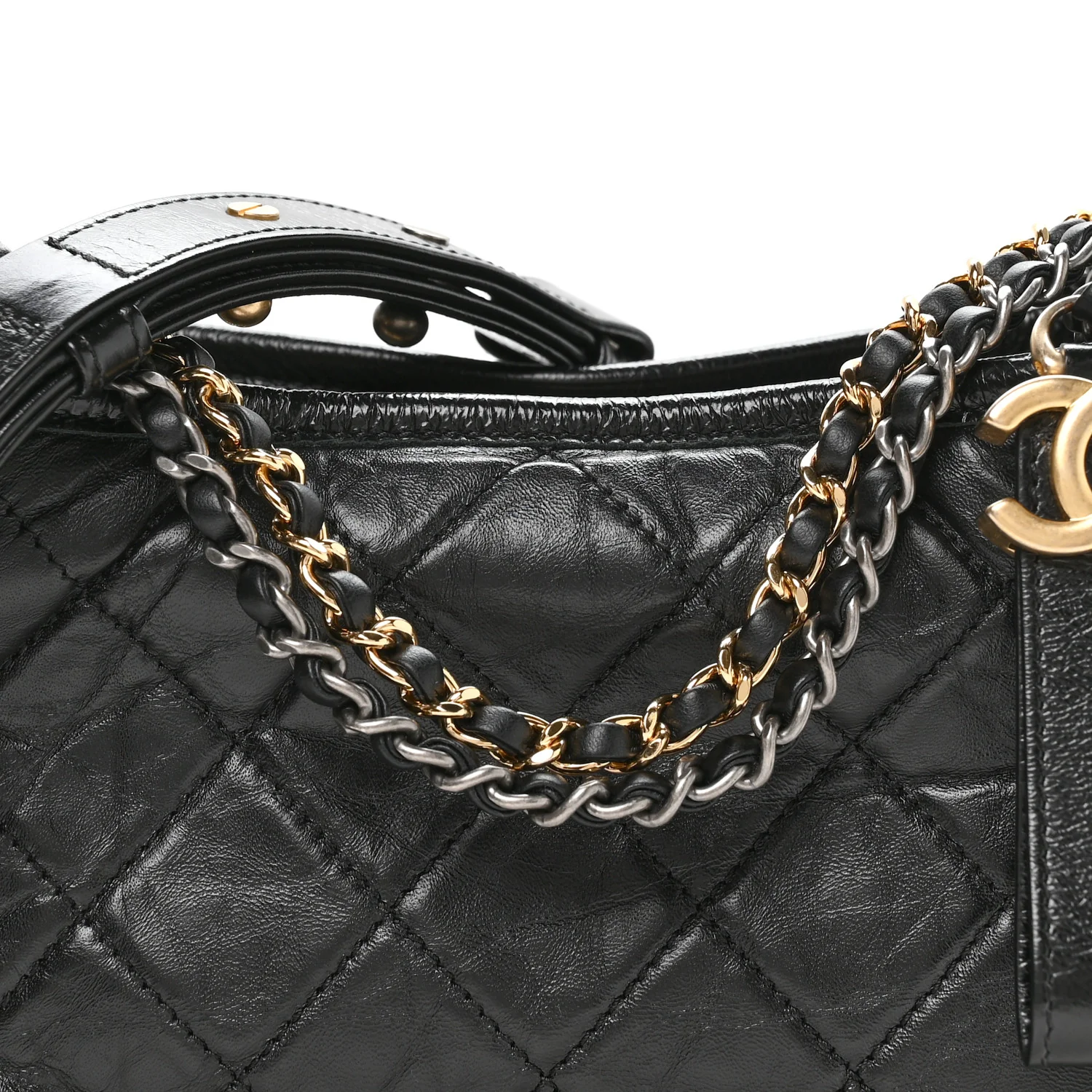 Aged Calfskin Quilted Small Gabrielle Logo Hobo Black