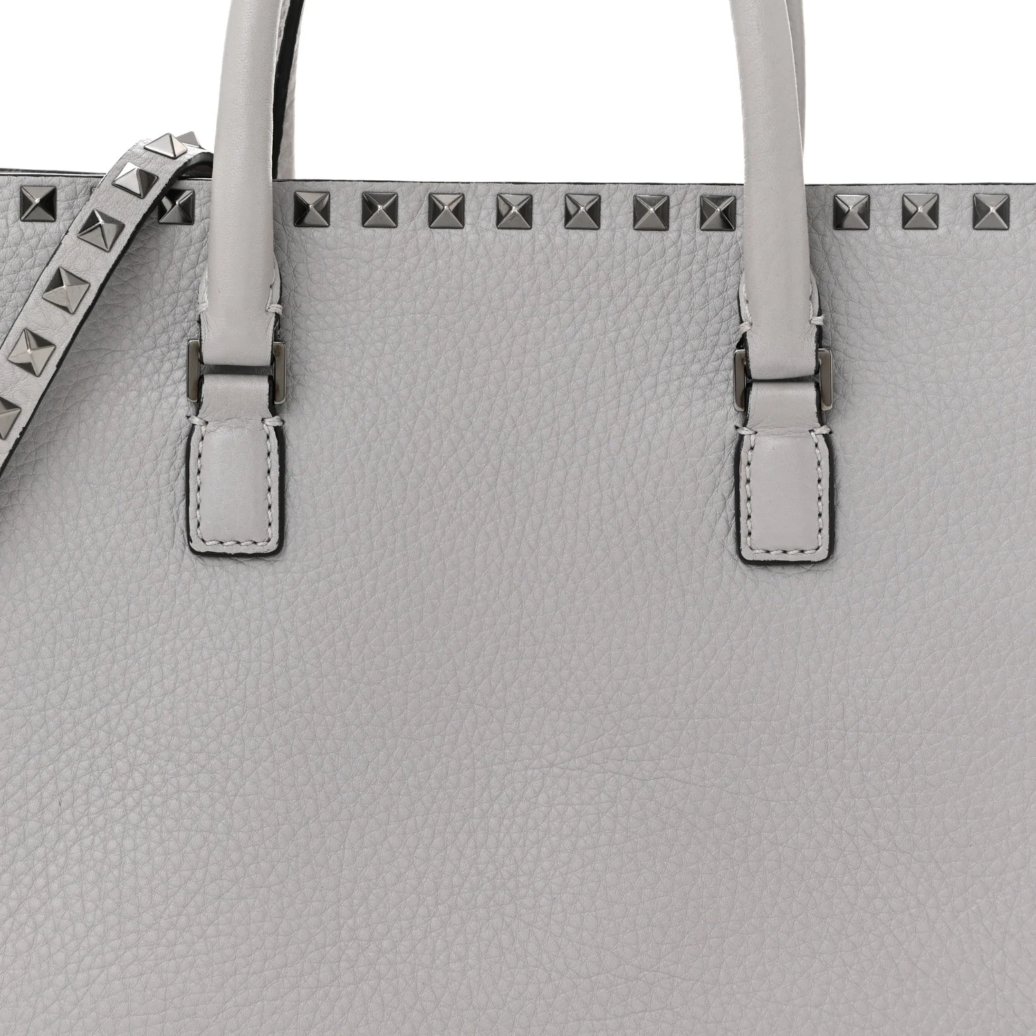Grained Calfskin Medium Rockstud Double Handle Horizontal Tote Pastel Grey