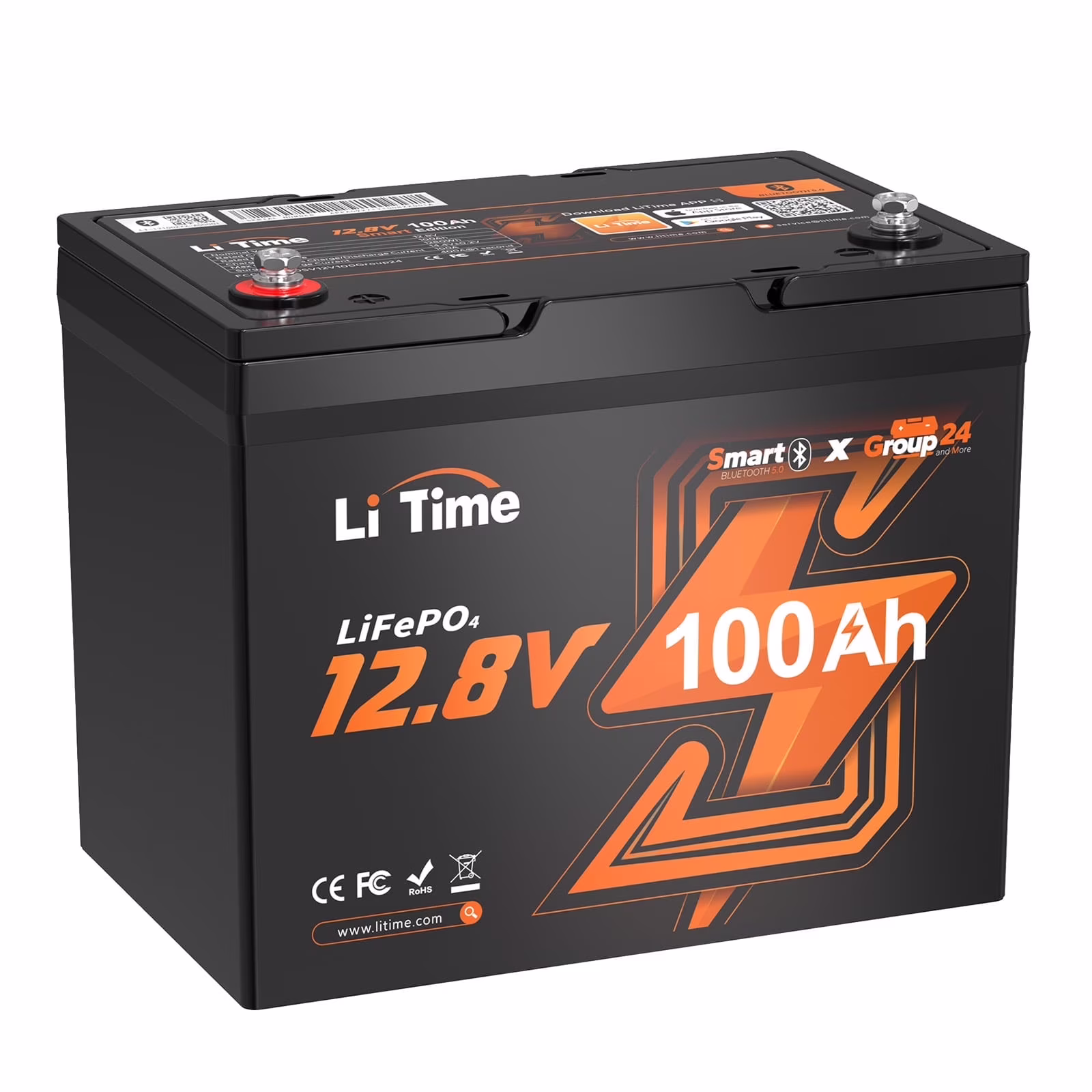 12V 100Ah Group 24 Bluetooth LiFePO4 Battery Lithium Battery 100A BMS for RV, Solar System, Trolling Motors(1)