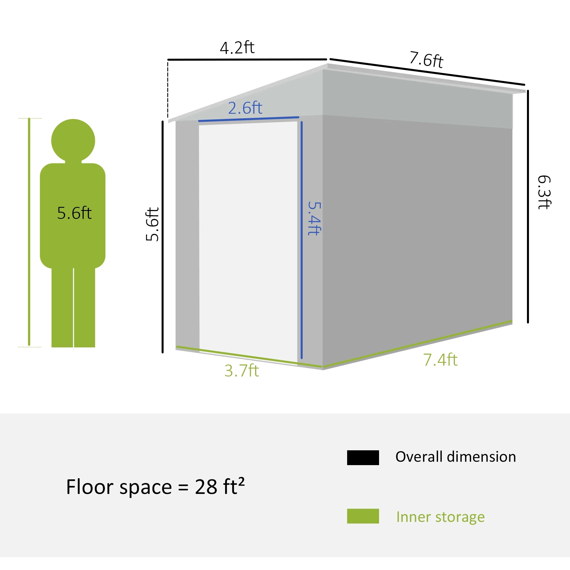 4' x 7.6' Storage Shed, Galvanized, Locking, Gray(4' x 8') - Image 8