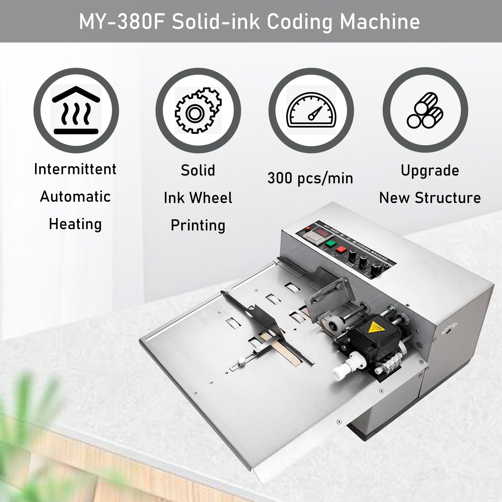 MY-380F Solid-Ink Coding Machine Automatic Coding Machine Widened Ink Wheel Coding Machine Label Coding Date Paper Printer Printing,Silver Stainless Steel Widened 110V