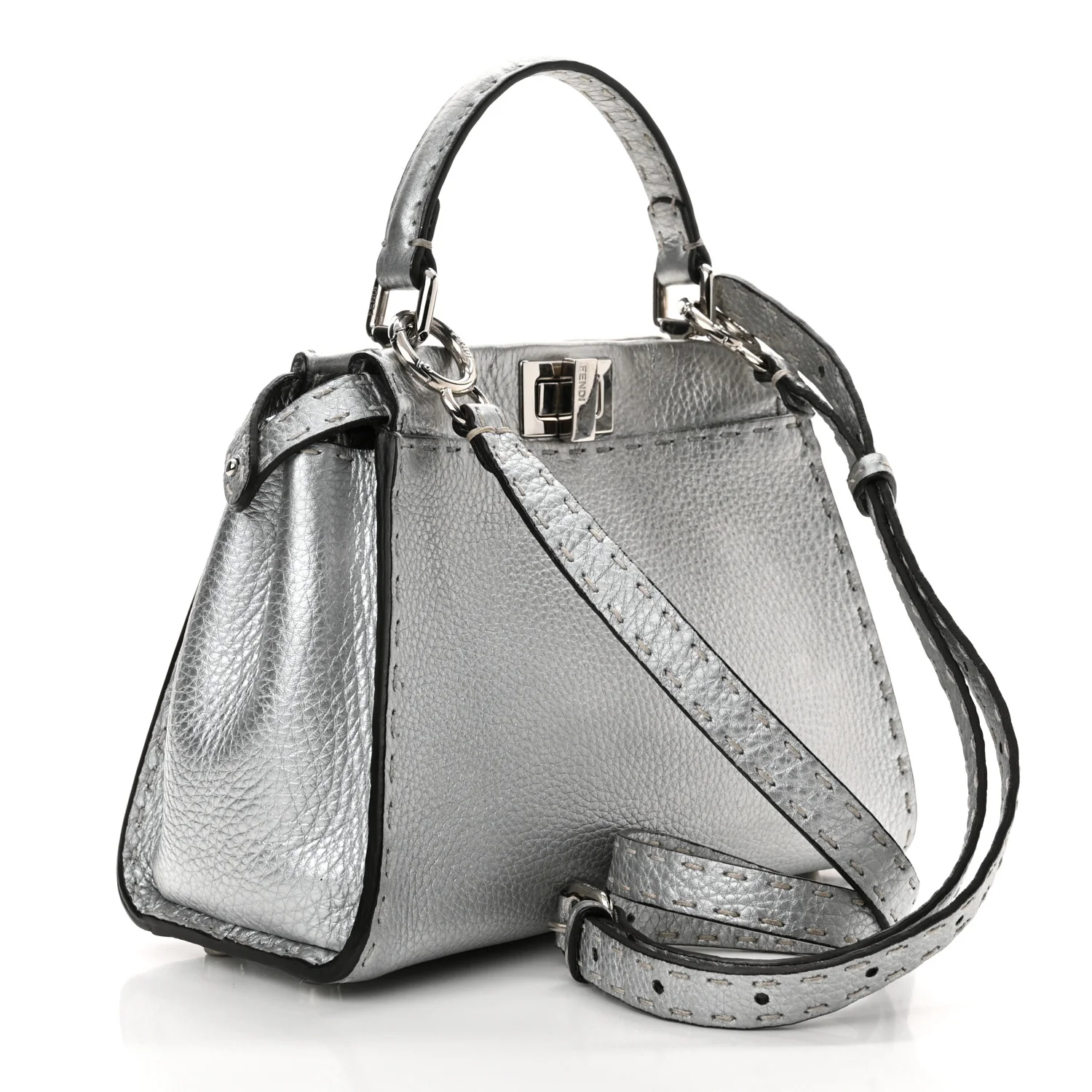 Cuoio Romano Lux Selleria Mini Peekaboo Iconic Satchel Argento