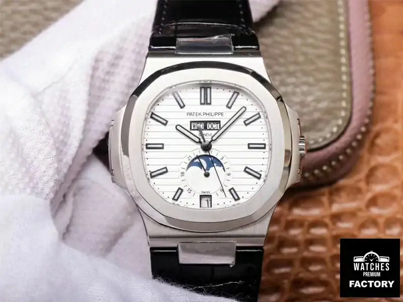 Patek Philippe Nautilus 5726 / 1A-010 PF Factory Moonphase Black Leather Strap
