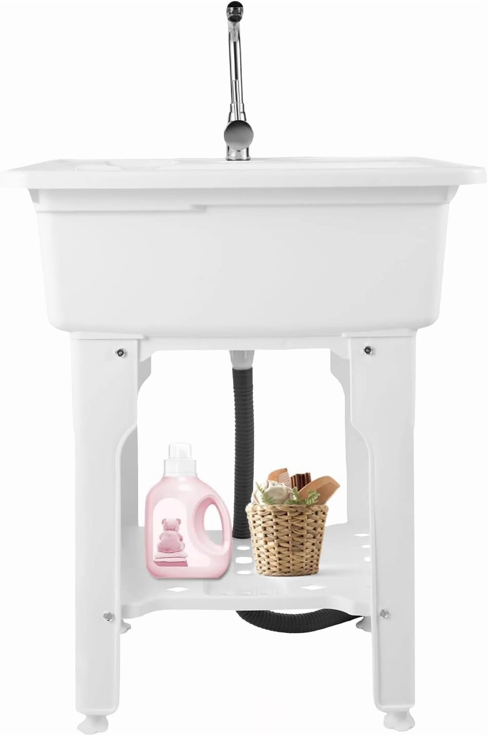 Freestanding Utility Sink, Utility Sink Extra-Deep Laundry Tub, Freestanding Plastic Utility Sink Laundry Tub Sink for Basement, Laundry Room, Garage or Shop (White)(White 33.07IN H) - Image 8