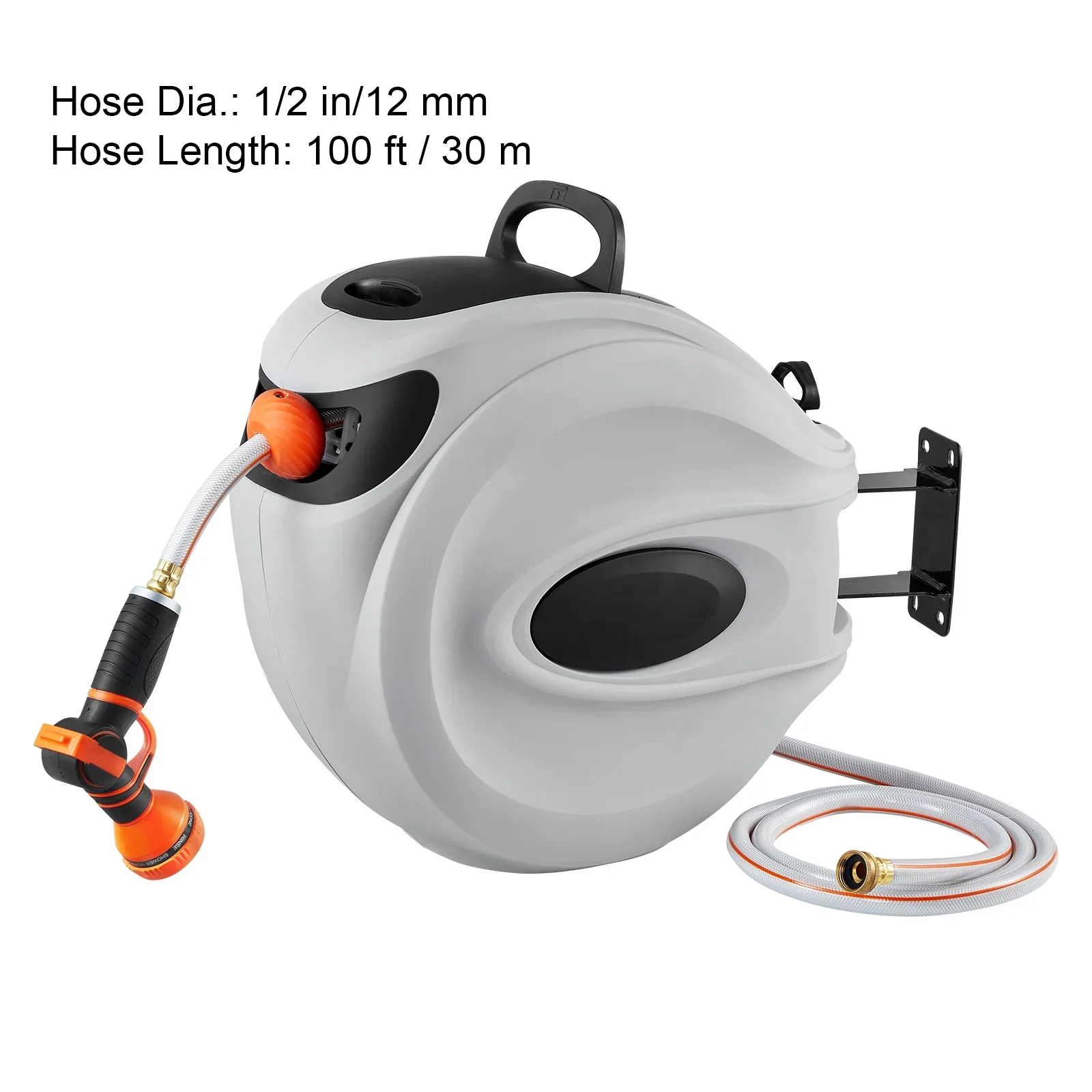 BENTISM Retractable Hose Reel, 115 ft x 1/2 inch, 180�� Swivel Bracket Wall-Mounted, Garden Water Hose Reel with 9-Pattern Nozzle, Automatic Rewind, Lock at Any Length, and Slow Return System