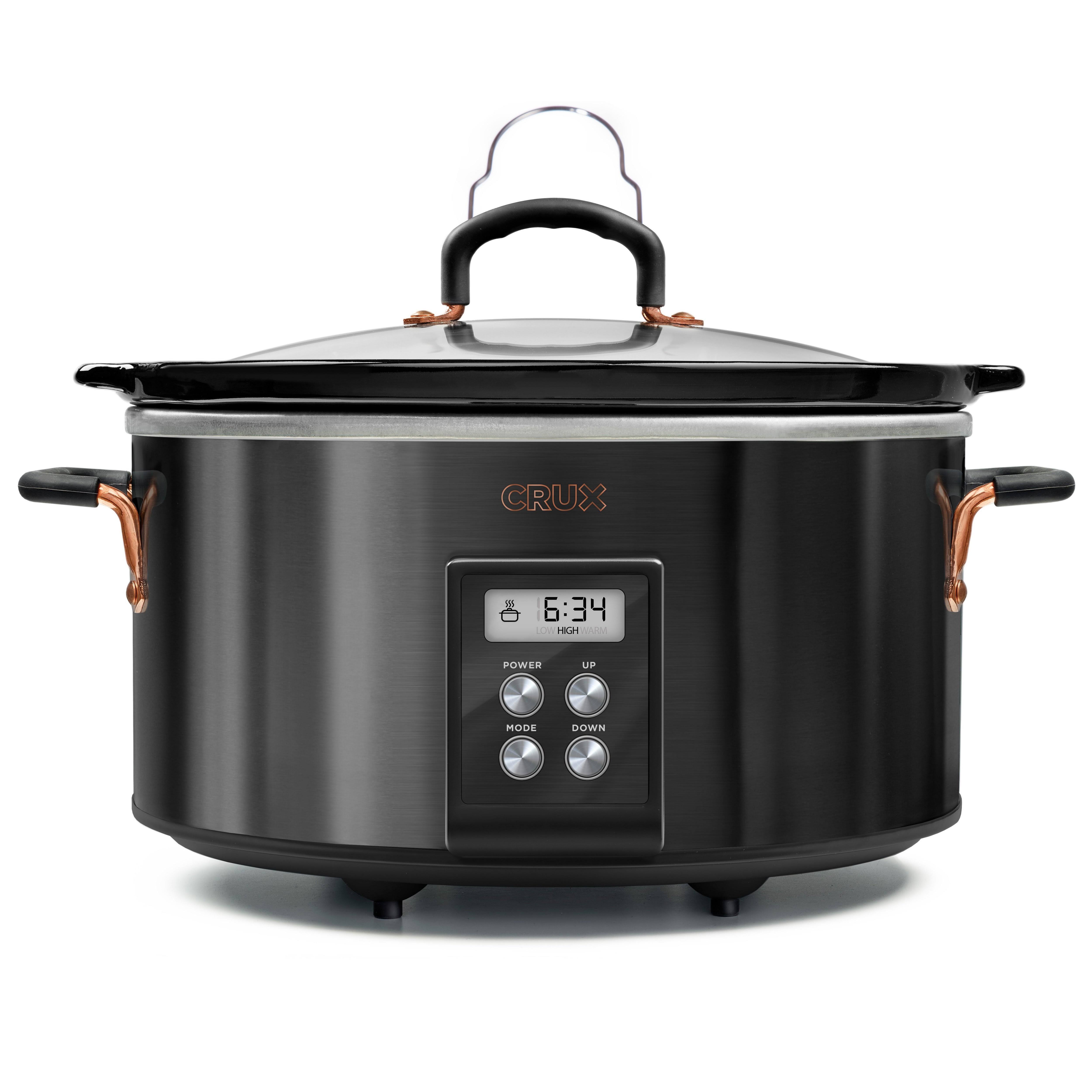 Crux 14681-SN 6 Quart Programmable Slow Cooker with Timer, Black