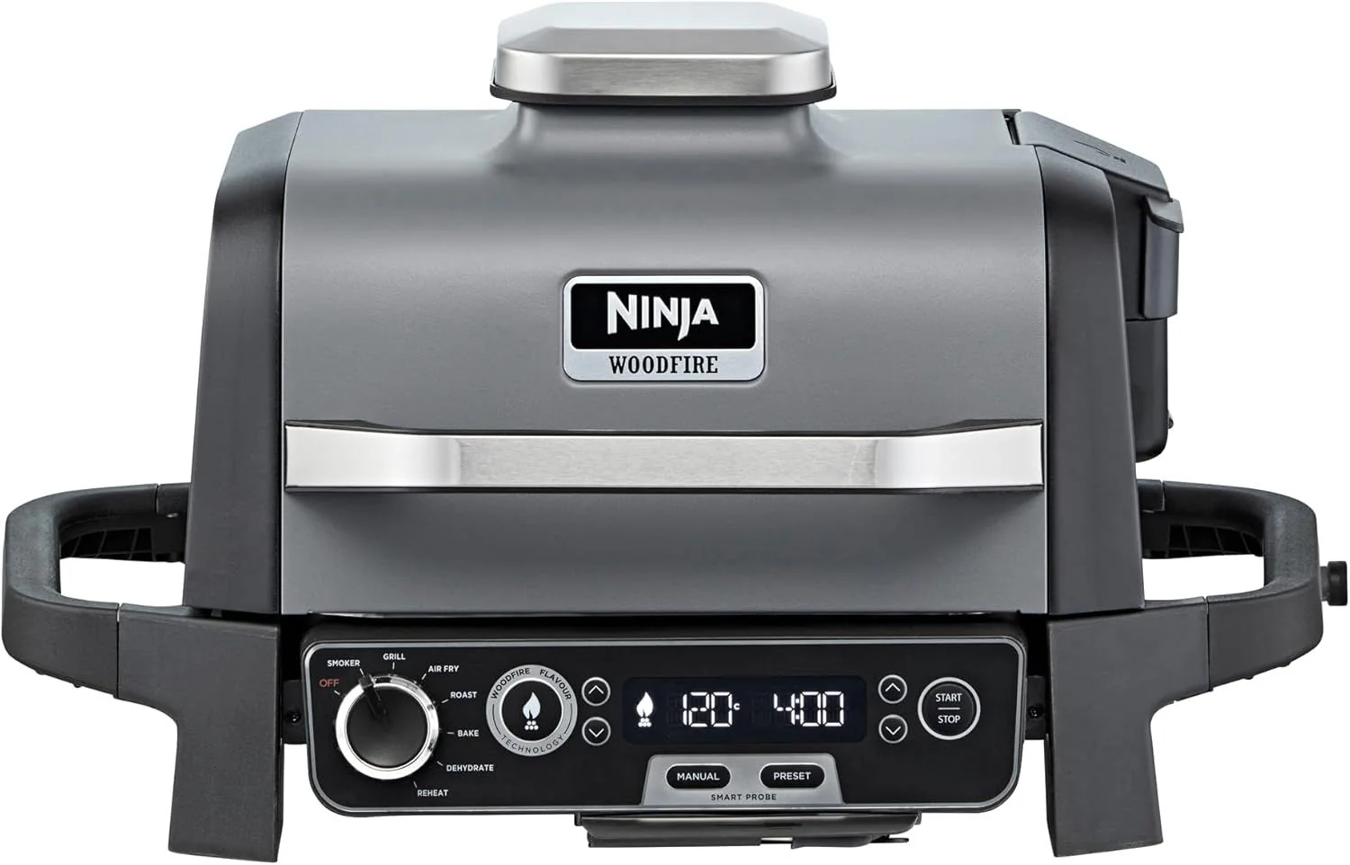 Ninja Woodfire Electric BBQ & Smoker with Air Fryer, Portable Outdoor Grill, Cool Grey