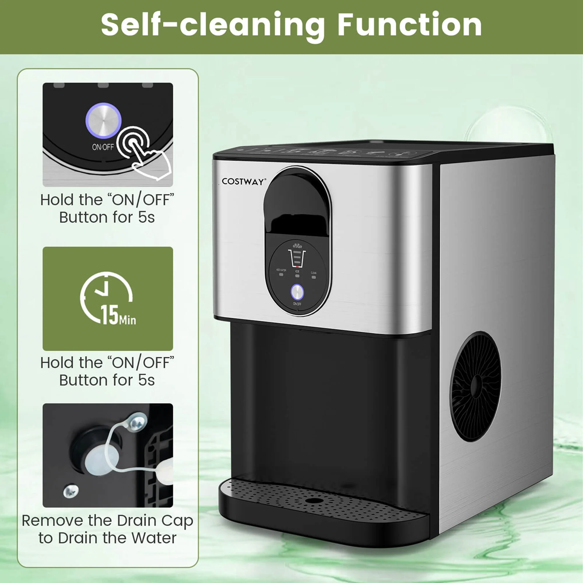 Costway 56 lb/24 H Pepple Chewable Countertop Ice Maker with Self - Cleaning System