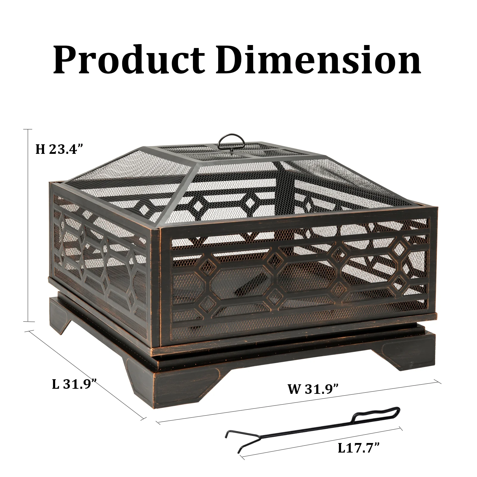 26�� Square Wood Burning Fire Pit for Outdoor Patio Garden(26") - Image 10