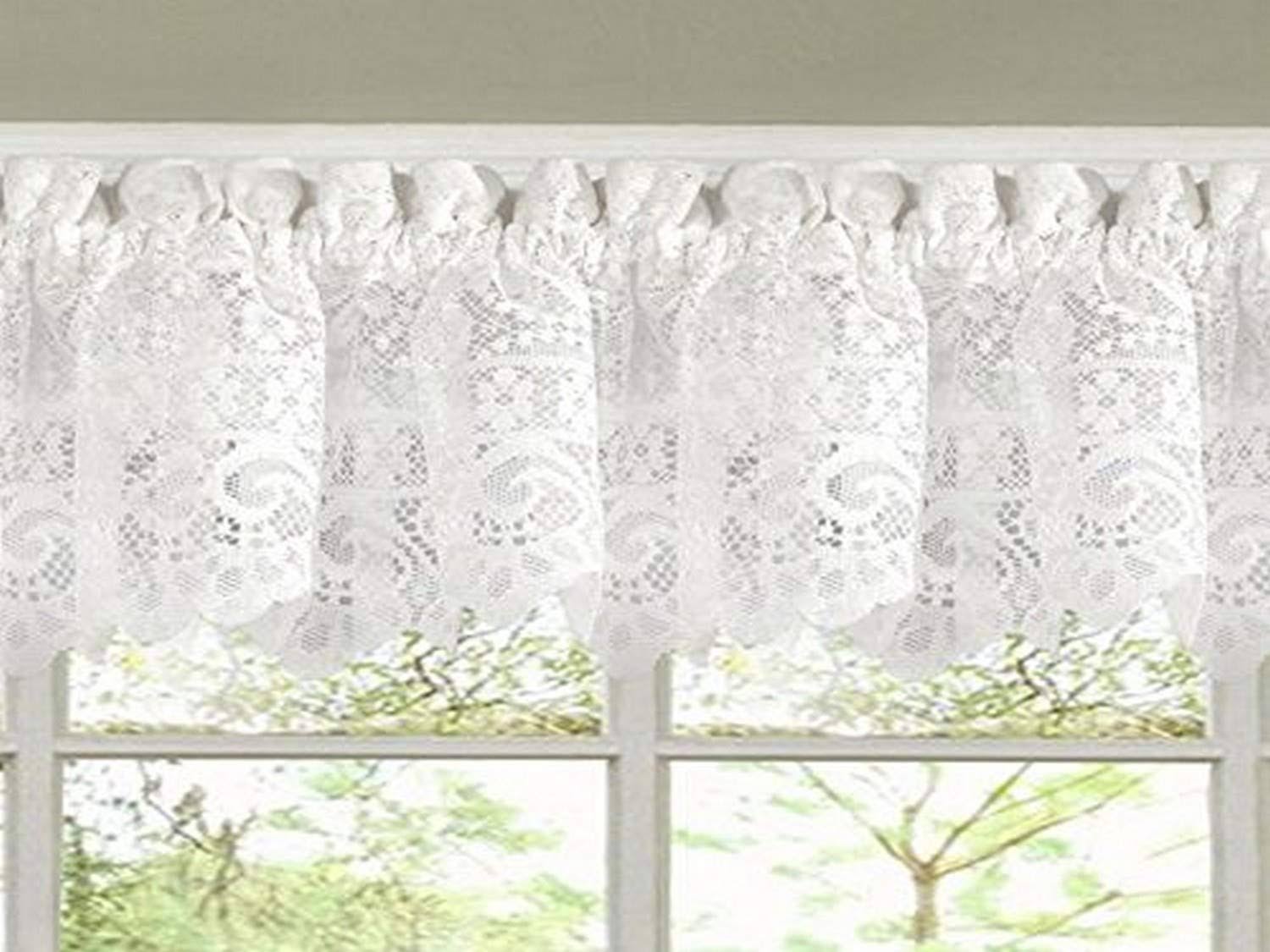 Sweet Home Collection Old World Style Floral Heavy Lace Kitchen Curtain Valance, White