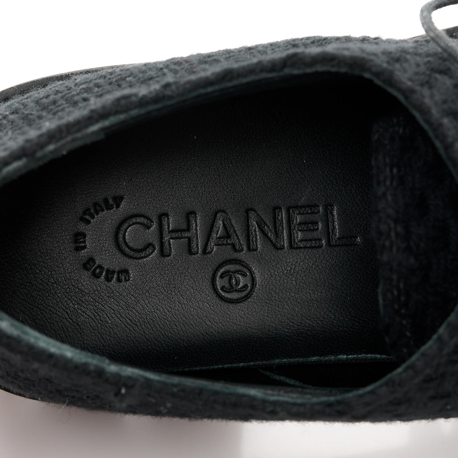 Wool Tweed Calfskin Lace-Up Loafers 38.5 Black