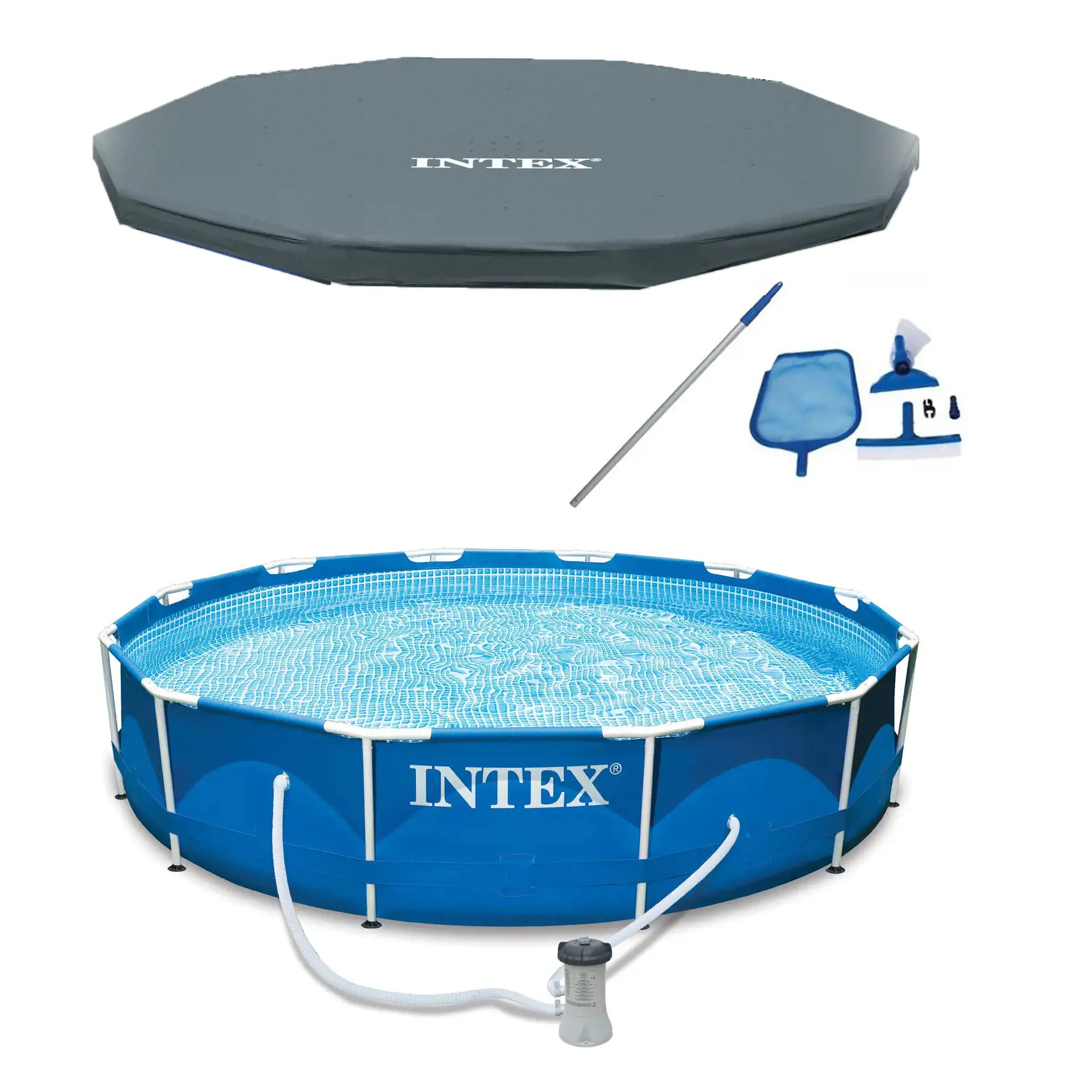 12' x 30" Round Metal Frame Above Ground Pool, Filter, Cover, Maintenance Kit