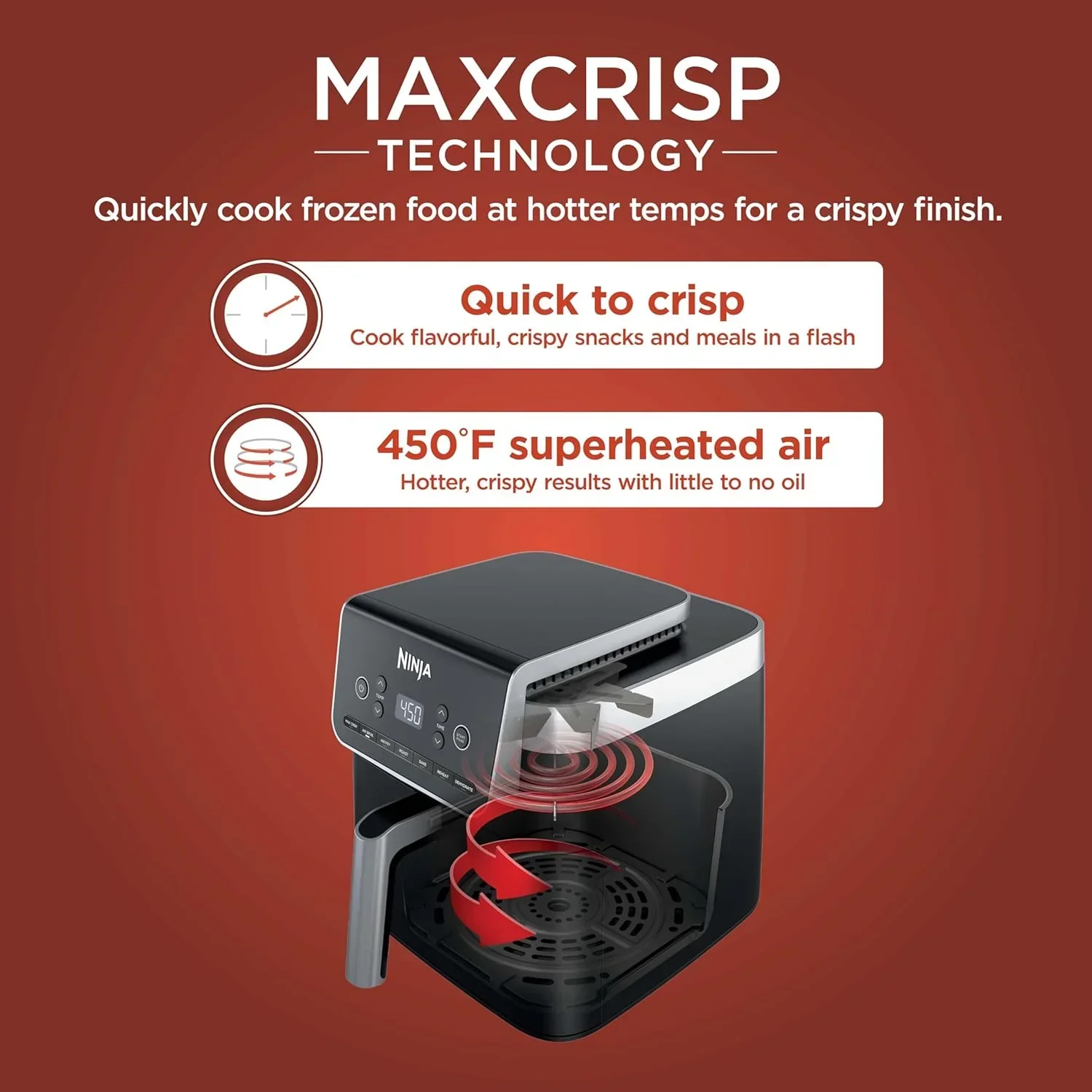 Friteuse à air Ninja Pro XL 6 en 1 avec capacité de 6,5 pintes, cuisson croustillante, rôtissage à l'air chaud