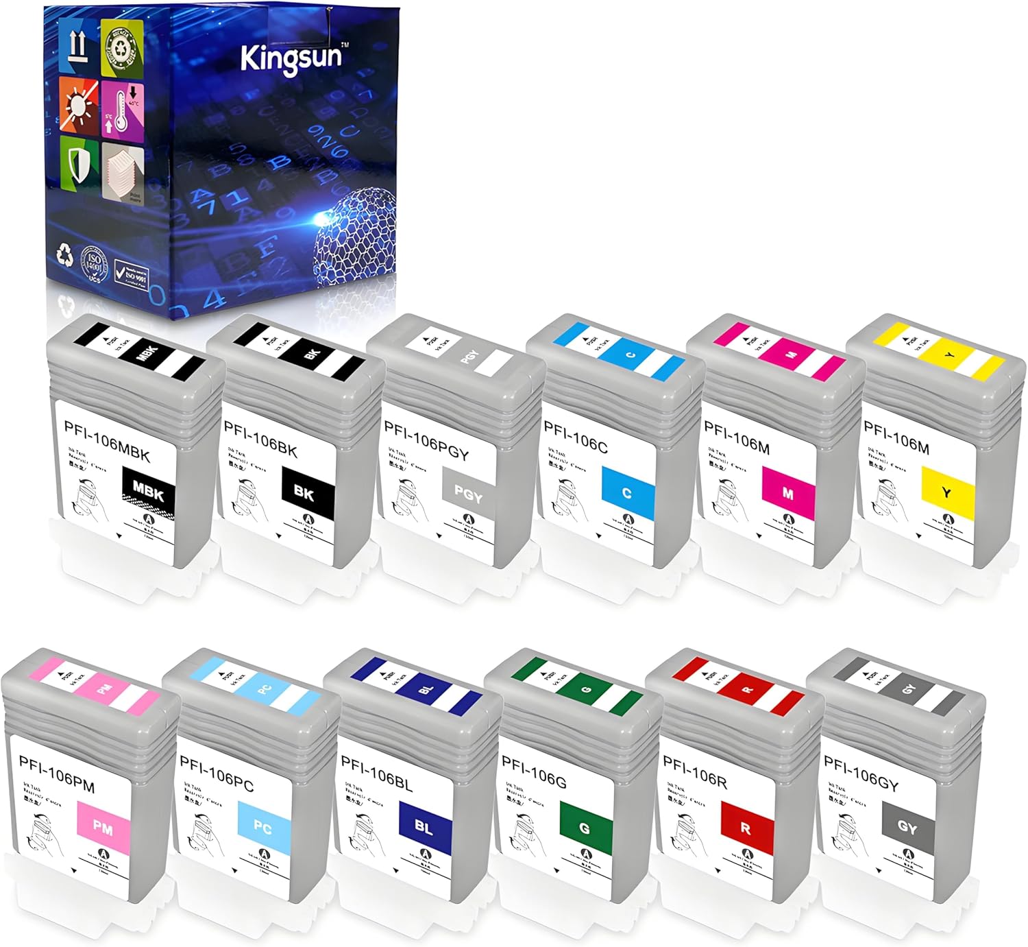 PFI106 Ink Cartridge Set PFI-106 Remanufactured Ink Tank for Canon imagePROGRAF iPF6300 iPF6300S iPF6350 iPF6400 iPF6400S iPF6400SE iPF6450 (12Pack  MBK BK PGY C M Y PM PC BL GR RED GY)