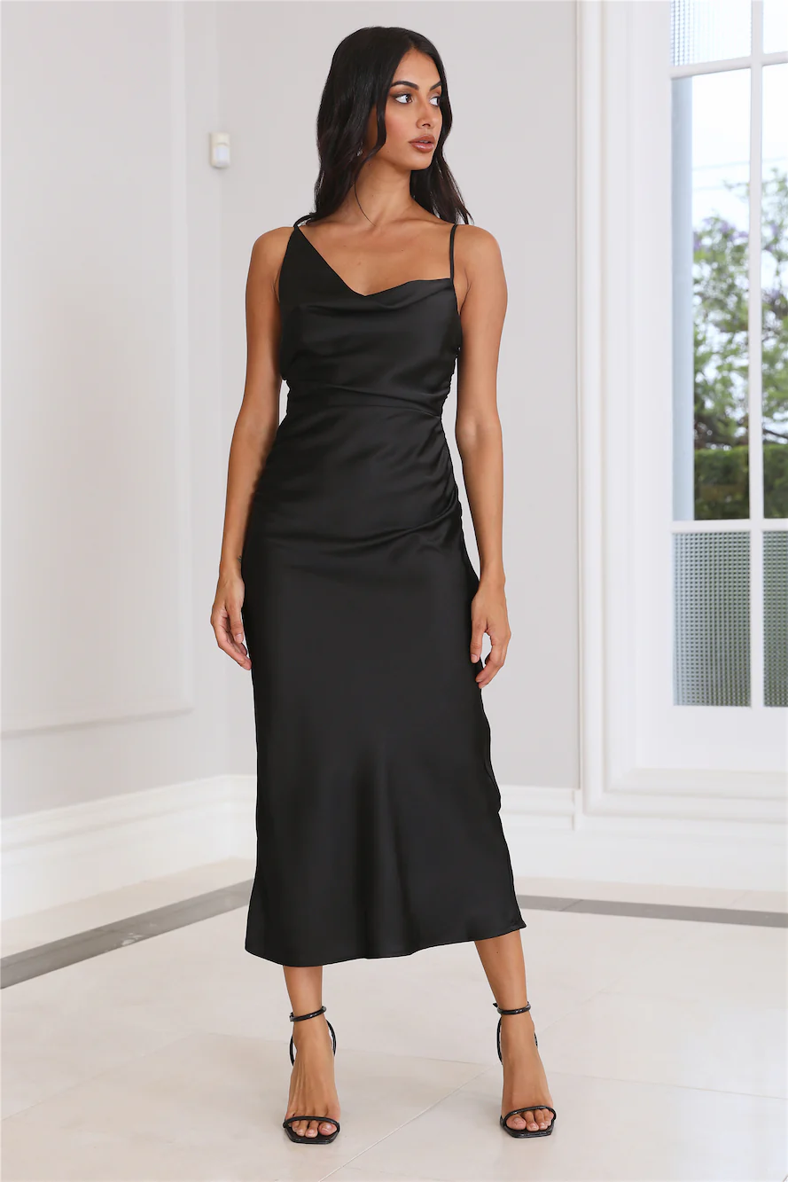Silky Touch Satin Midi Dress Black