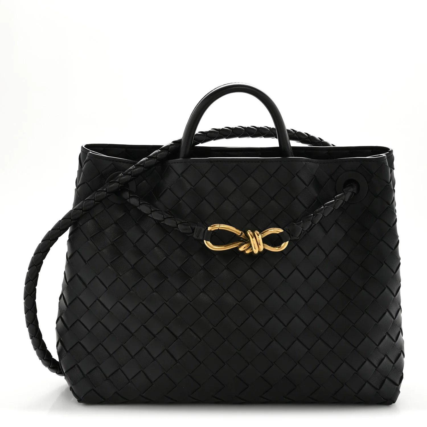 Nappa Intrecciato Medium Andiamo Shoulder Bag Black