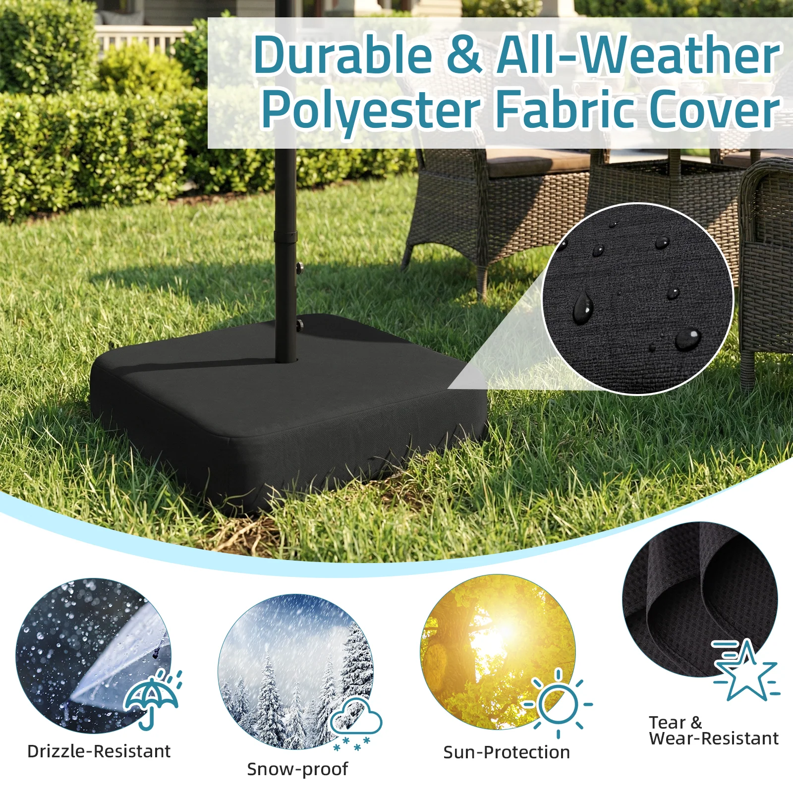 AECOJOY Patio Umbrella Base, 220 lbs Heavy Duty Sand Filled Weighted Umbrella Stand with 2 Sandbags
