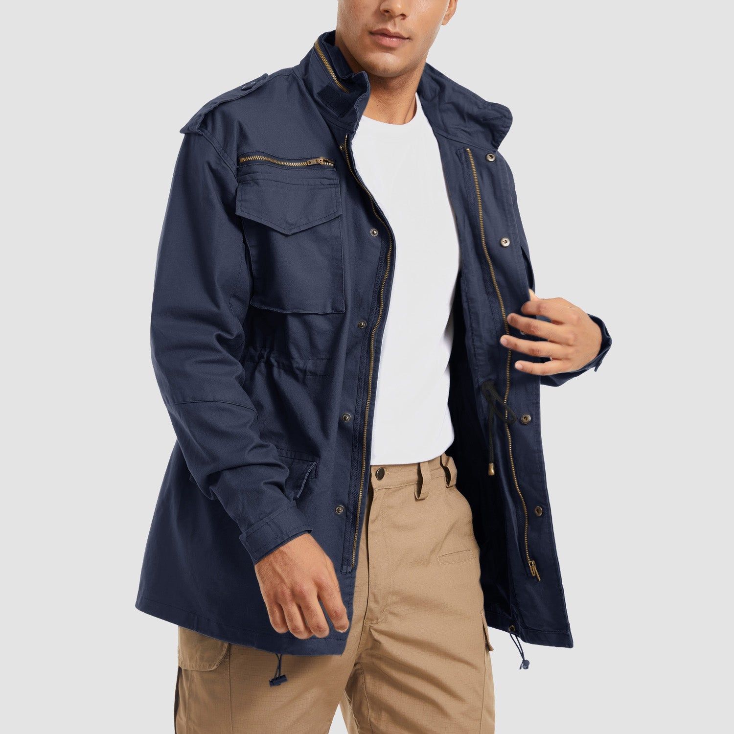 Veste de terrain pour homme en coton, style militaire classique vintage, à capuche dissimulée