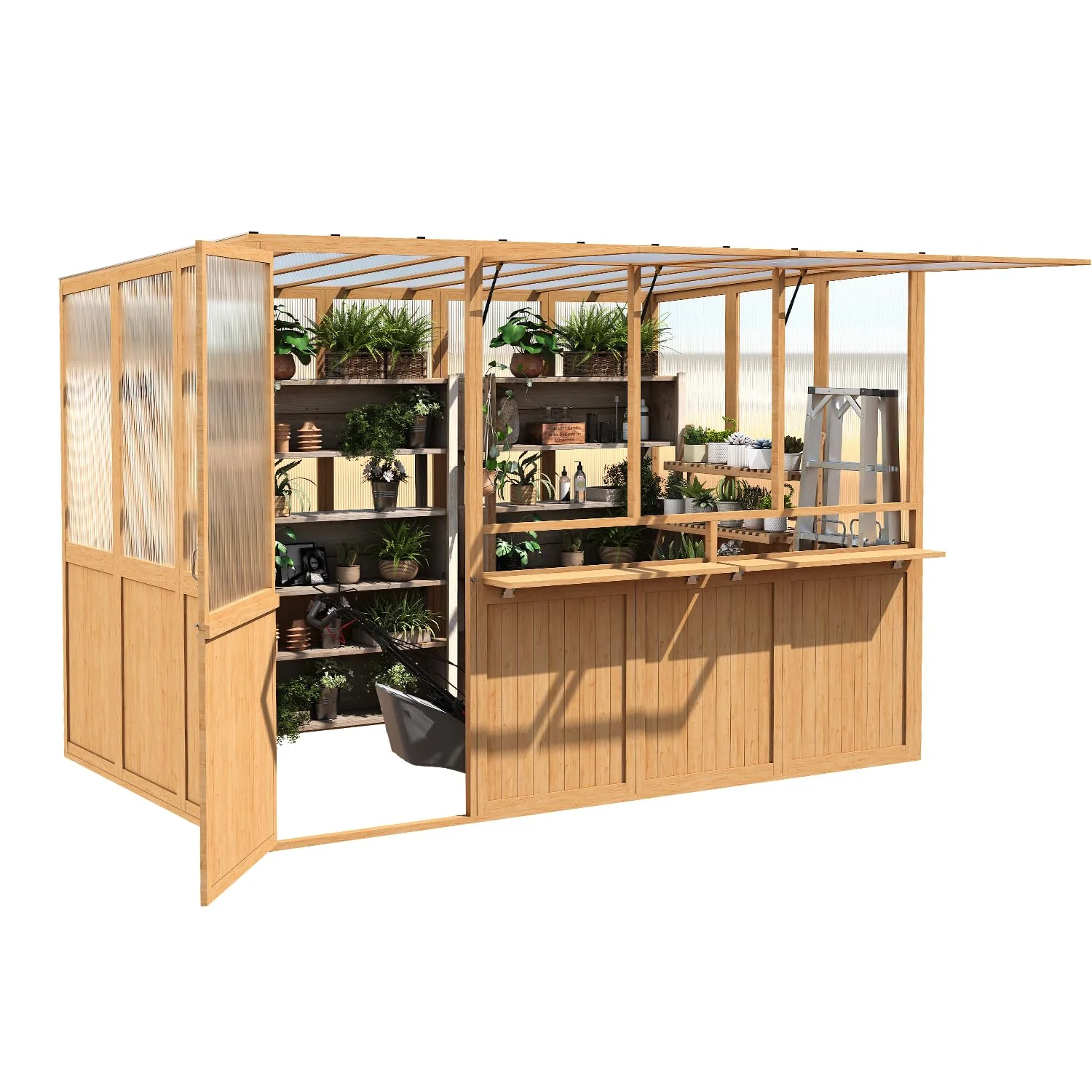 AECOJOY 6x10 FT Wood Greenhouse for Outdoors, Heavy Duty Lean-to Walk-in Greenhouse with Polycarbonate Panels