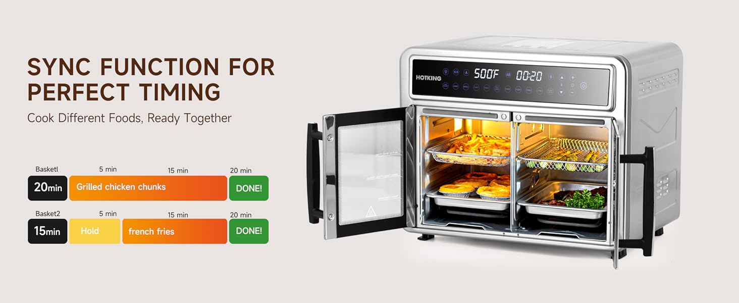 SYNC FUNCTION .Cook two different foods in separate zones and have them ready together, fresh and hot